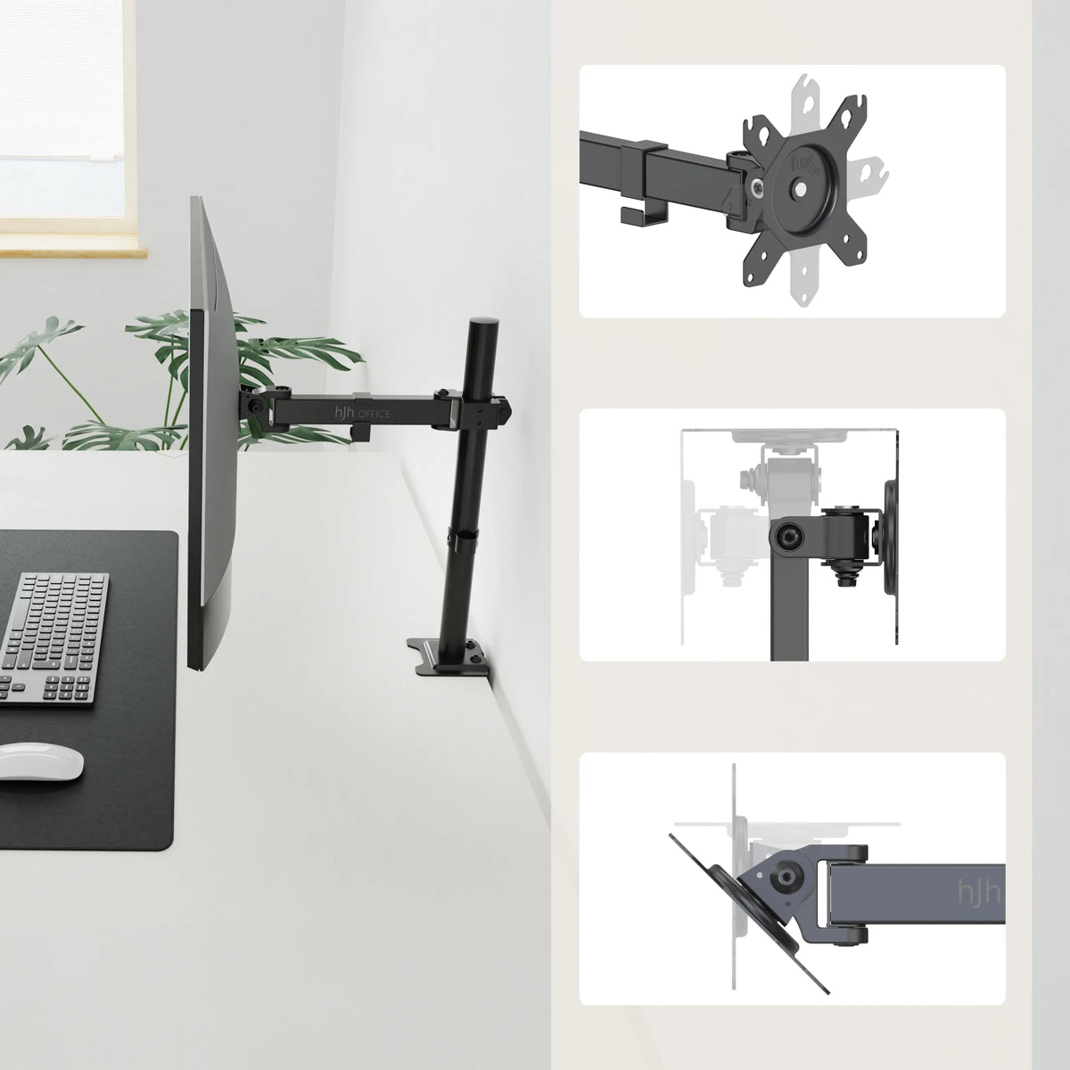 Bildskärmshållare Ergomount M1 i svart med VESA-adapterplatta och leder från hjh OFFICE