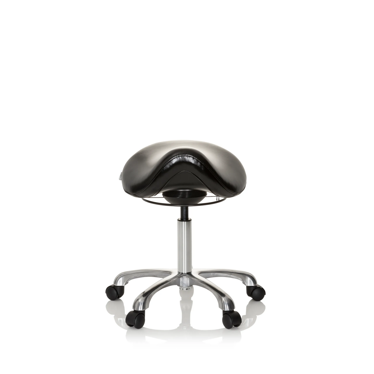 Svart Sadelpall ORTHO SIT med fotkors och fem hjul från hjh OFFICE – 360-gradersvy (framifrån 0°)
