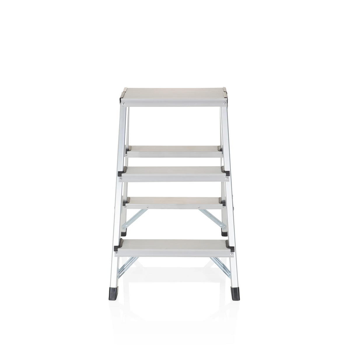 Silverfärgad fällbar stege SOLID i aluminium med tre steg från hjh OFFICE – 360-gradersvy (framifrån 0°)