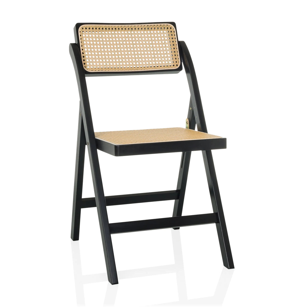 Svart Hopfällbar stol TUDELA BAMBOO med brunt wienerflätad sits och ryggstöd från hjh LIVING – 360-gradersvy (framifrån 15°)