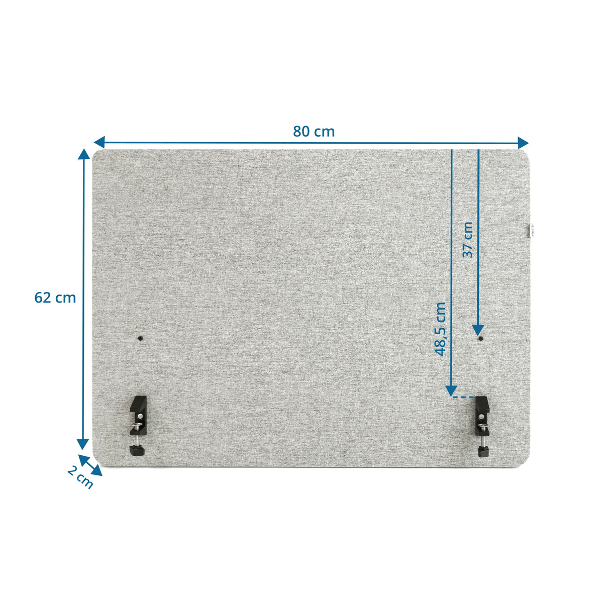 Måttritning av Bordsskärmvägg FLEXMIUT D SIDE med 80 × 62 cm från hjh OFFICE