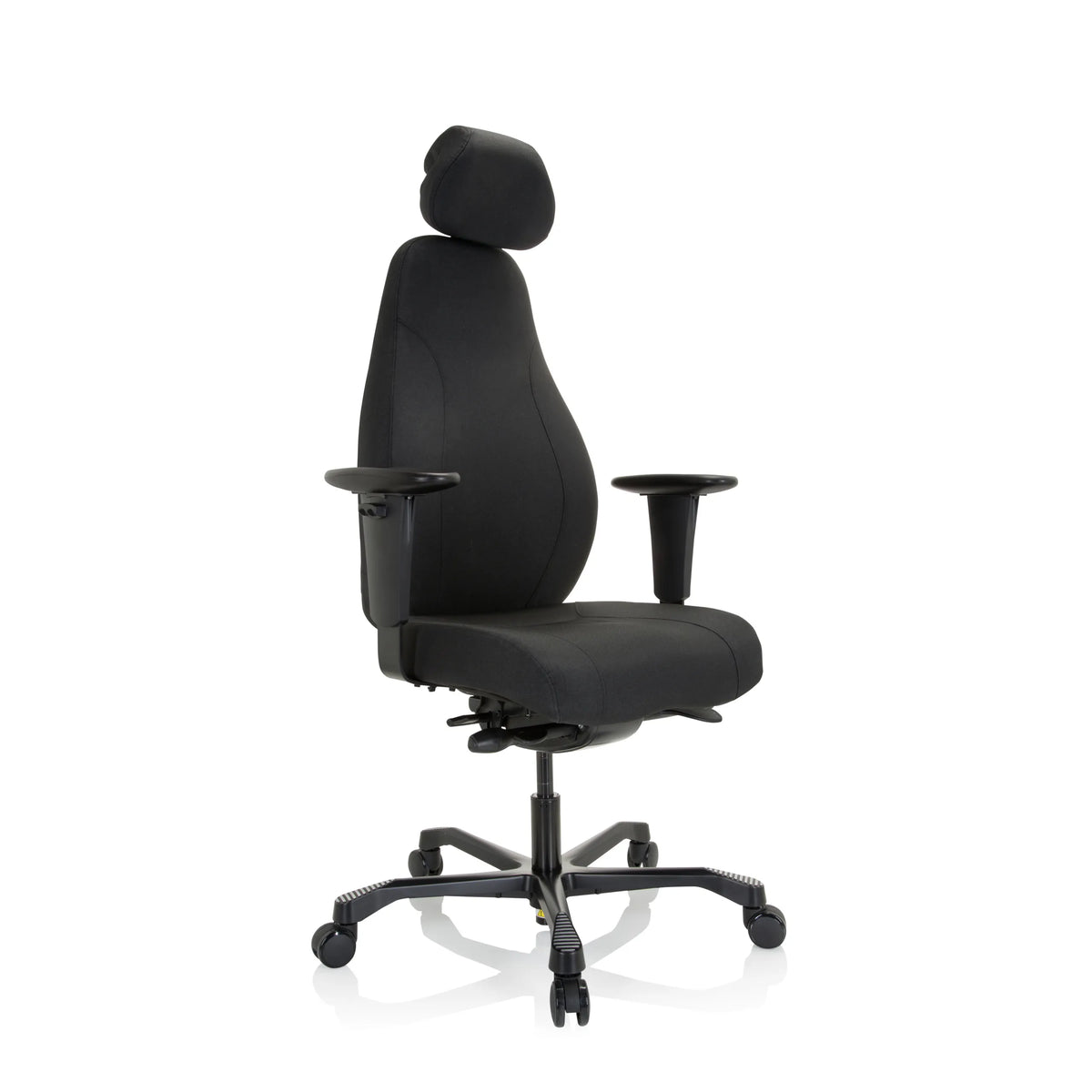 Svart Professionell chefsfåtölj RESISTIO XXL med nackstöd och femstjärnig fotkorsbas med hjul från hjh OFFICE – 360-gradersvy (snett framifrån 40°)