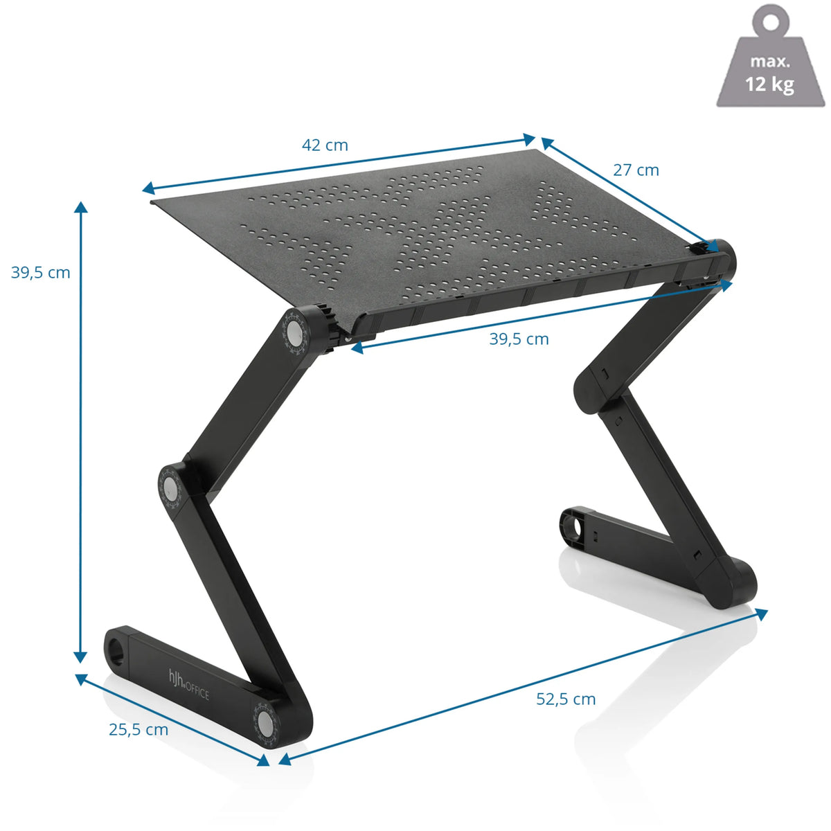 Måttritning av skrivbordspåbyggnad VM-SA II med 42 × 27 cm och en belastningskapacitet på 12 kg från hjh OFFICE