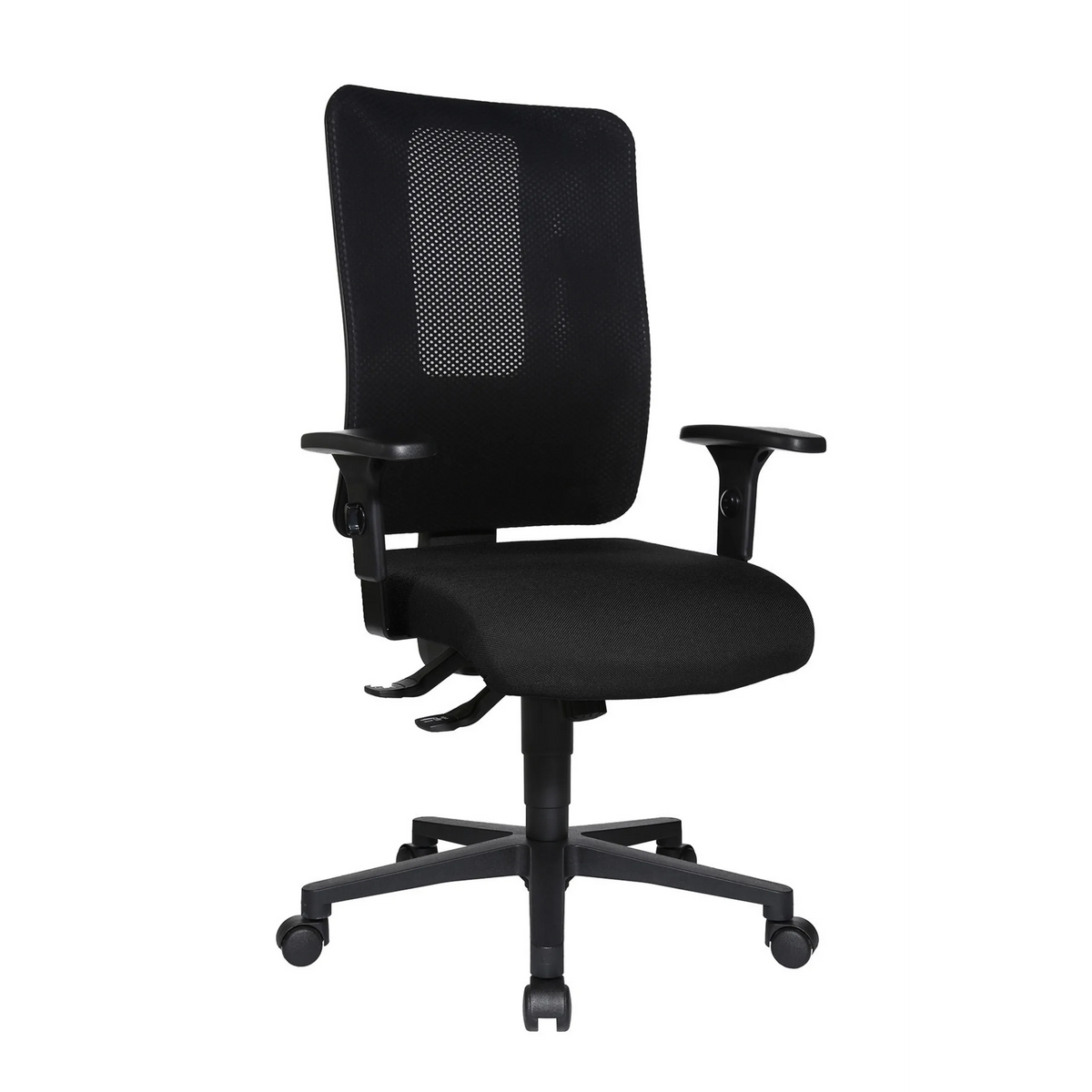 Svart Professionell kontorsstol HJH WORK PRO med nätrygg och femhjulig fotkorsbas från Topstar – 360-gradersvy (snett framifrån 60°)