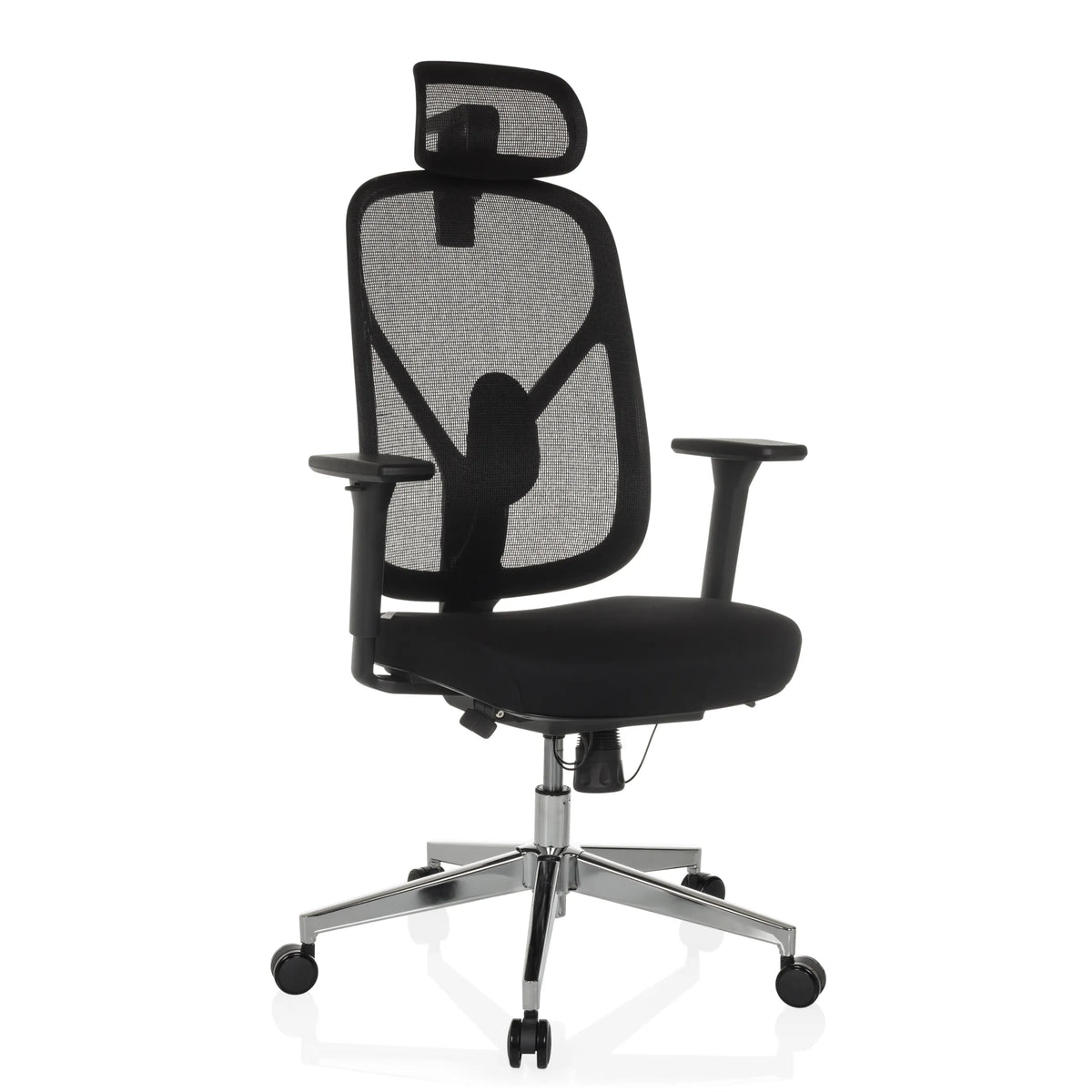Svart Professionell kontorsstol RALOO PRO med nätrygg och femstjärnig fotkorsbas med hjul från hjh OFFICE – 360-gradersvy (snett framifrån 30°)