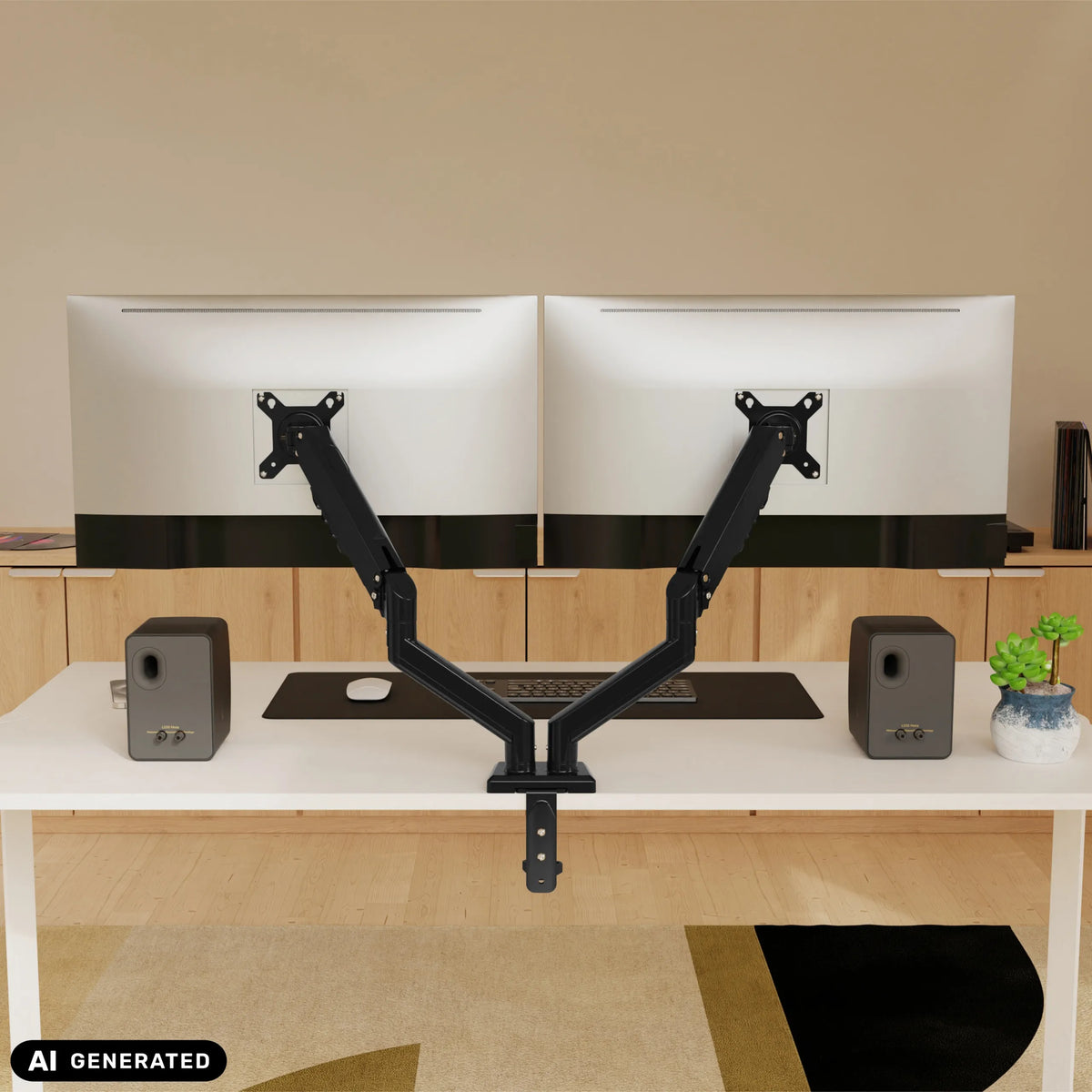 Dubbel Ergomount GF2 bildskärmshållare i svart för två skärmar från hjh OFFICE (AI-genererad bild)