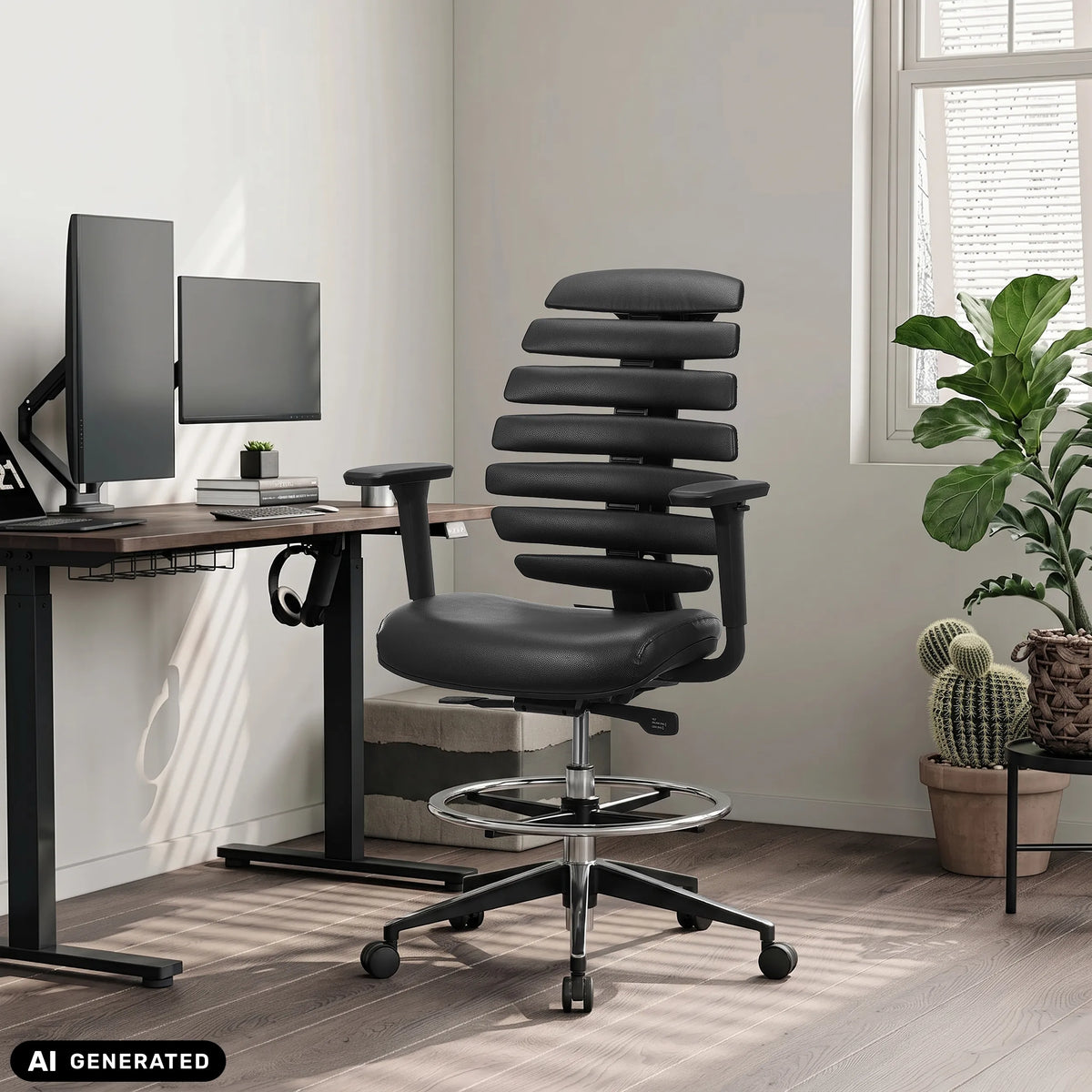 Svart ERGO LINE II WORK bardiskstol i konstläder med fotring från hjh OFFICE (AI-genererad bild)