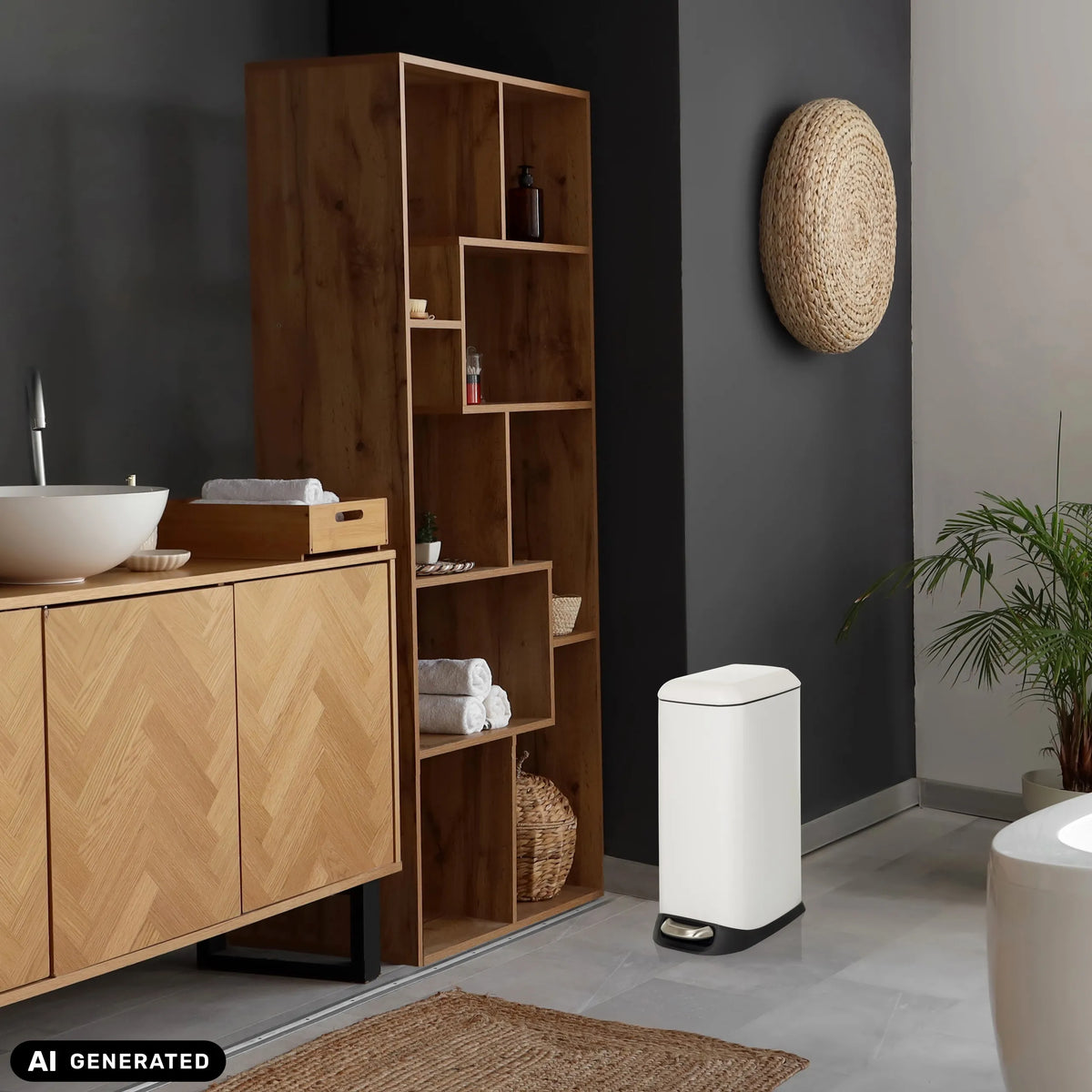Vit CLEAN SLIM papperskorg med en volym på 20 liter från hjh OFFICE (AI-genererad bild)