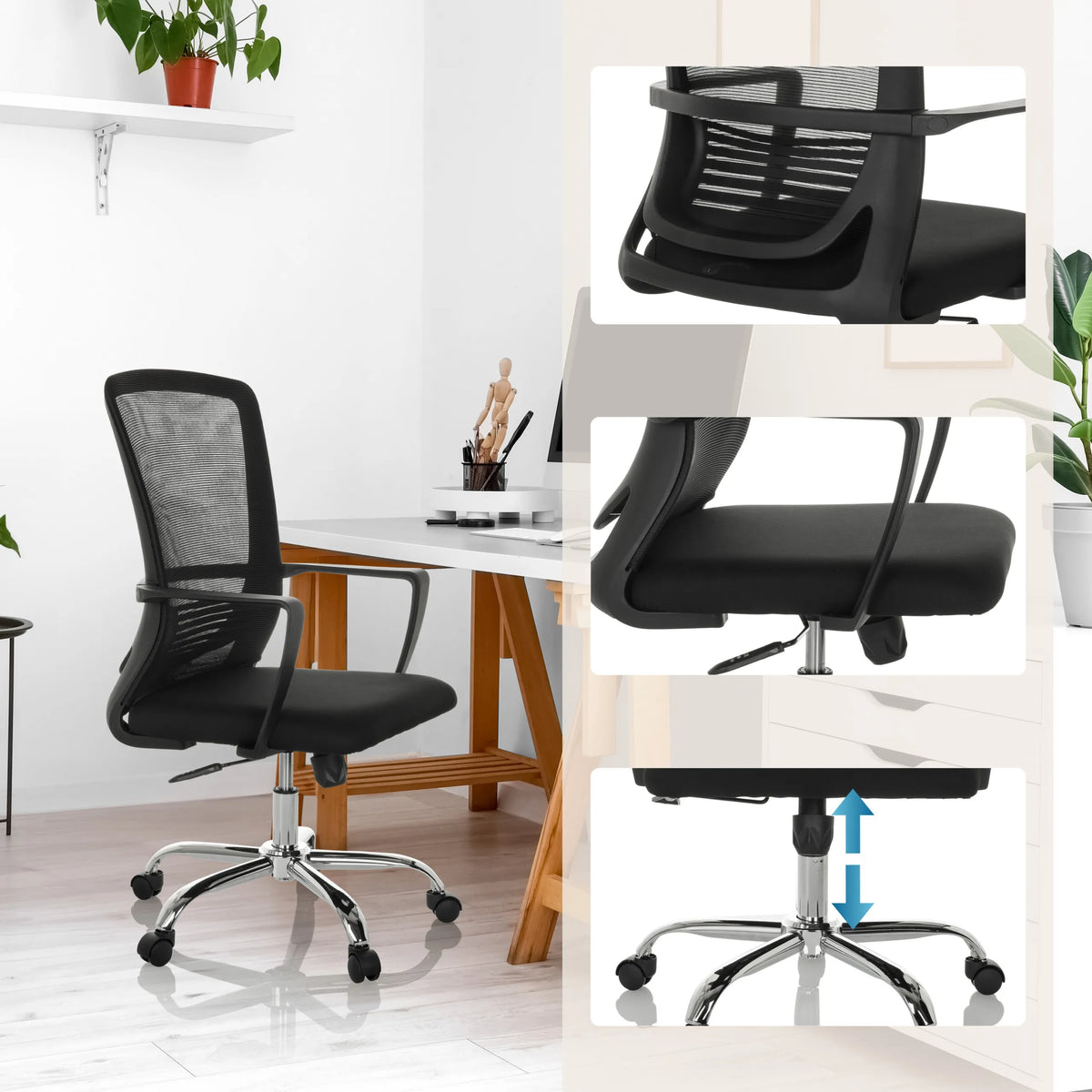 Svart vadderad Home Office kontorsstol STAR-TEC S med nätrygg och gaslift från hjh OFFICE