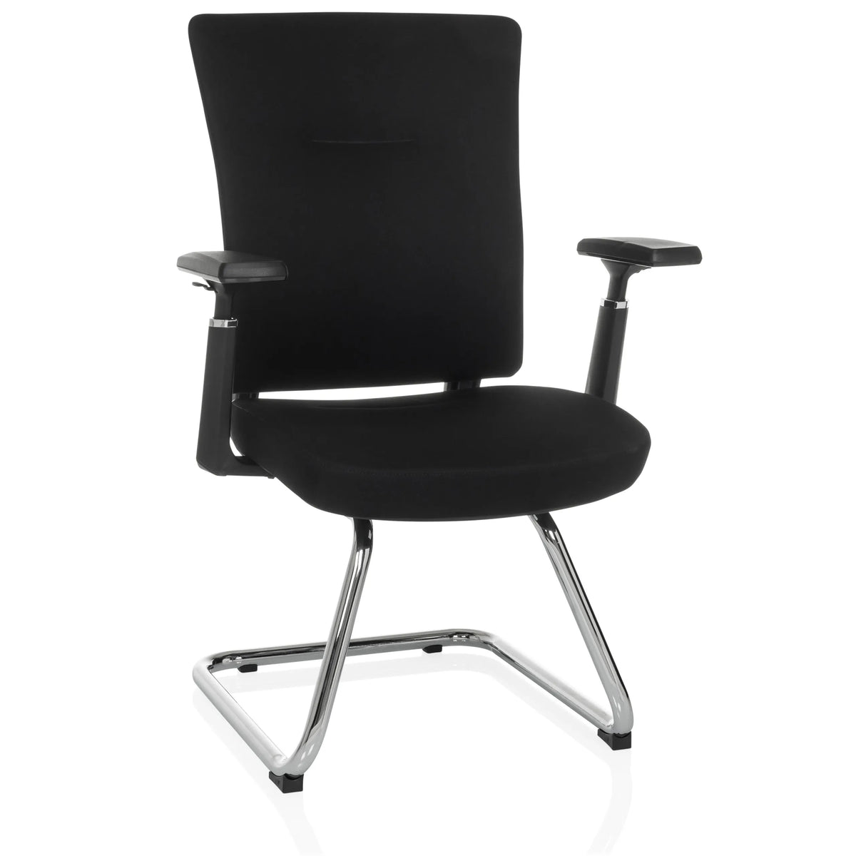 Svart fjädrande stol CAPTIVO PRO V med armstöd och tygbeklädnad från hjh OFFICE – 360-gradersvy (framifrån 15°)