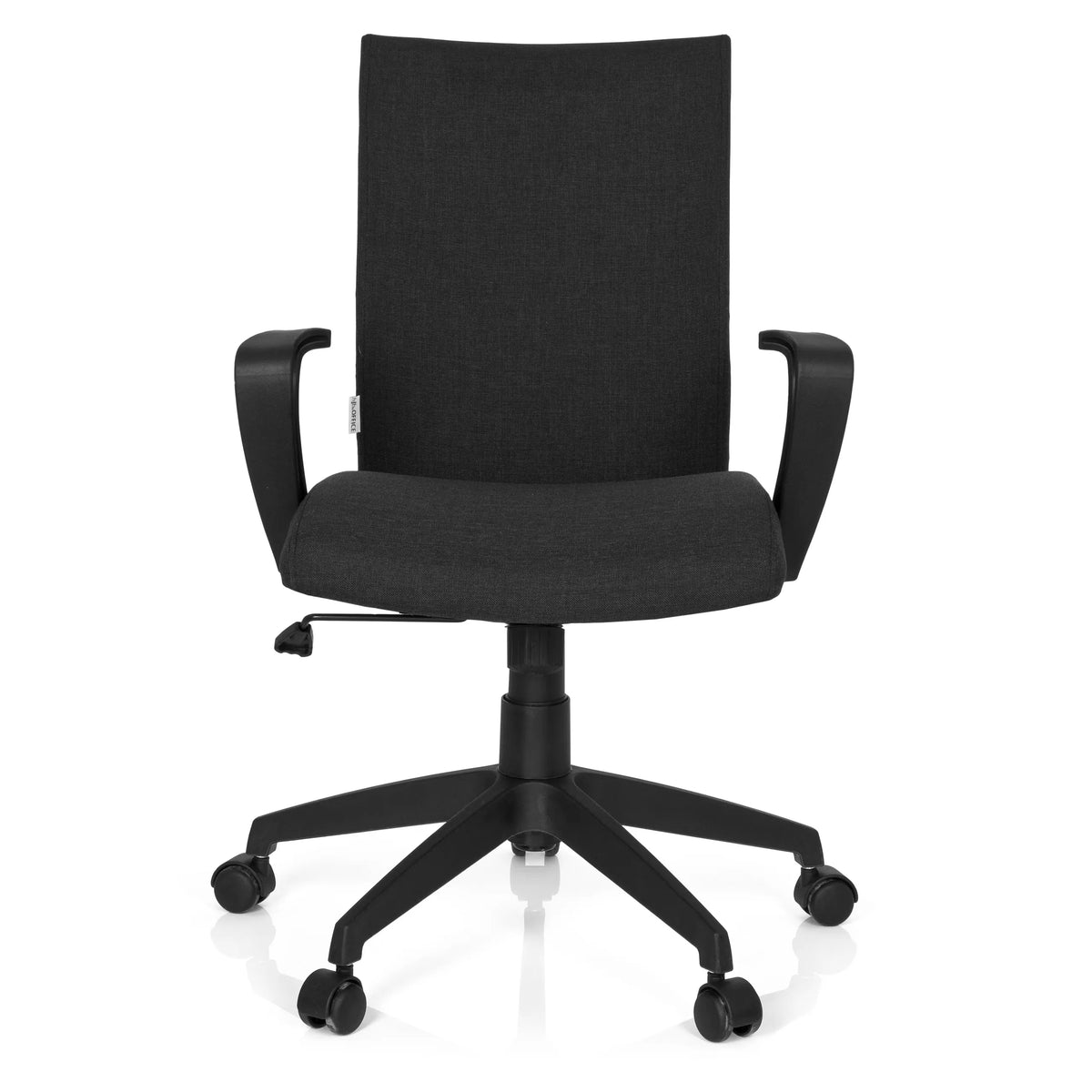 Svart Home Office kontorsstol SOFT med armstöd och femhjulig stjärnfot från hjh OFFICE – 360-gradersvy (framifrån 0°)