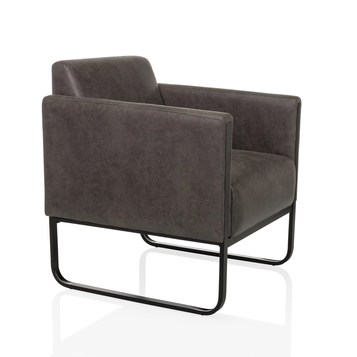 Grå Loungefåtölj Aruba Retro med armstöd och svart stomme från hjh OFFICE – 360-gradersvy (snett framifrån 45°)