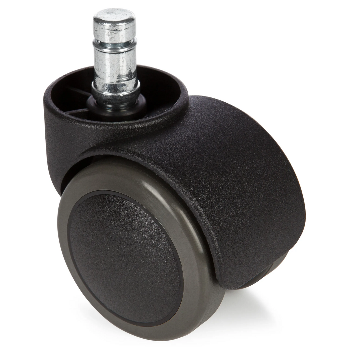 Svarta hjul 5x ROLO 11mm/50mm för hårda golv med silverfärgad metallstift från hjh OFFICE – 360-gradersvy (framifrån 0°)