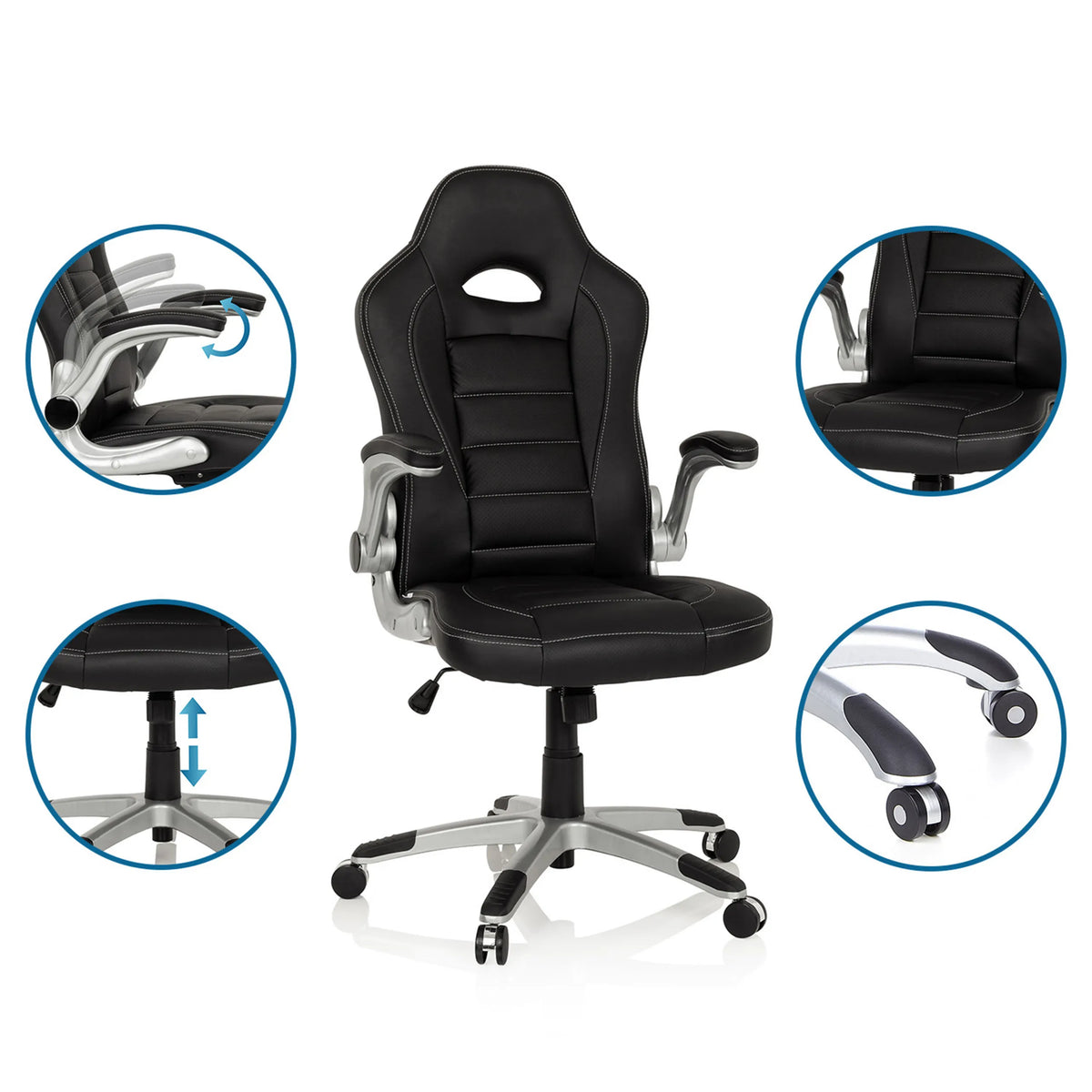 Spelstol GAME SPORT i svart med justerbara armstöd och gaslift från hjh OFFICE