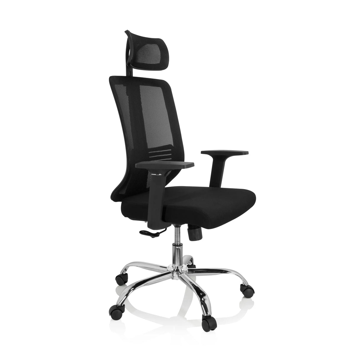 Svart Home Office kontorsstol ZH 200 med nätrygg och femhjulig stjärnfot från hjh OFFICE – 360-gradersvy (snett framifrån 60°)