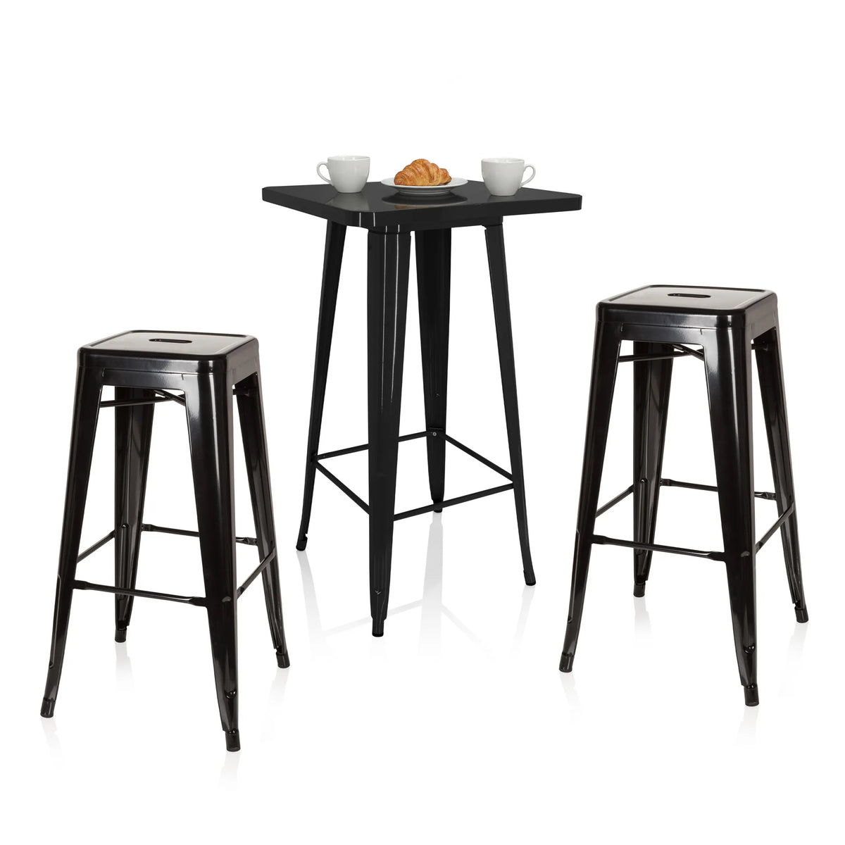 Barset Vantaggio Set i svart med ett kvadratiskt barbord och två matchande barstolar från hjh OFFICE