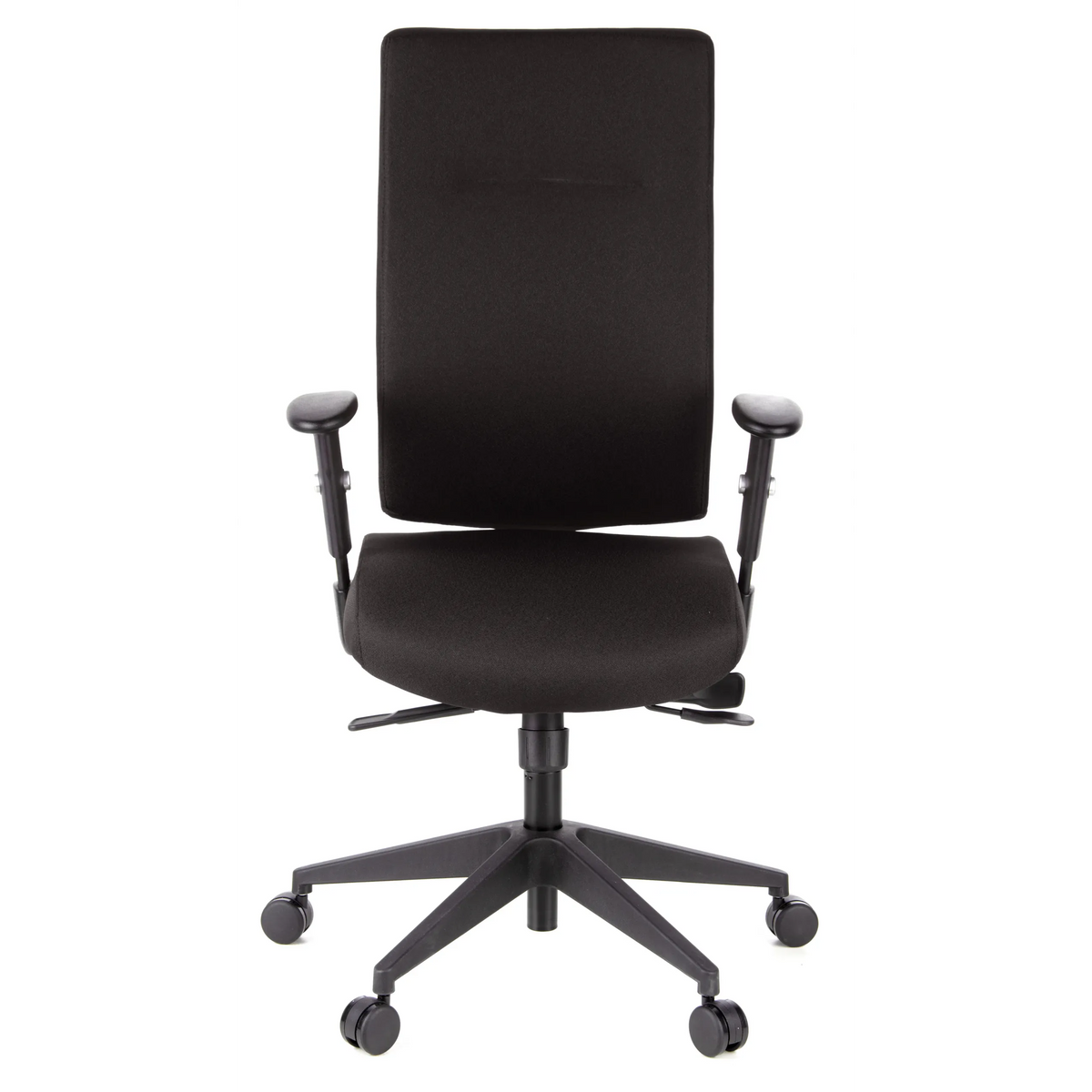 Svart Professionell kontorsstol PRO-TEC 300 med armstöd och femhjulig fotkorsbas från hjh OFFICE – 360-gradersvy (framifrån 0°)