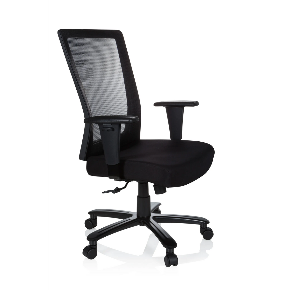 Svart snurrstol XXL EXTENDER med nätrygg och femhjulig fotkorsbas från hjh OFFICE – 360-gradersvy (snett framifrån 60°)