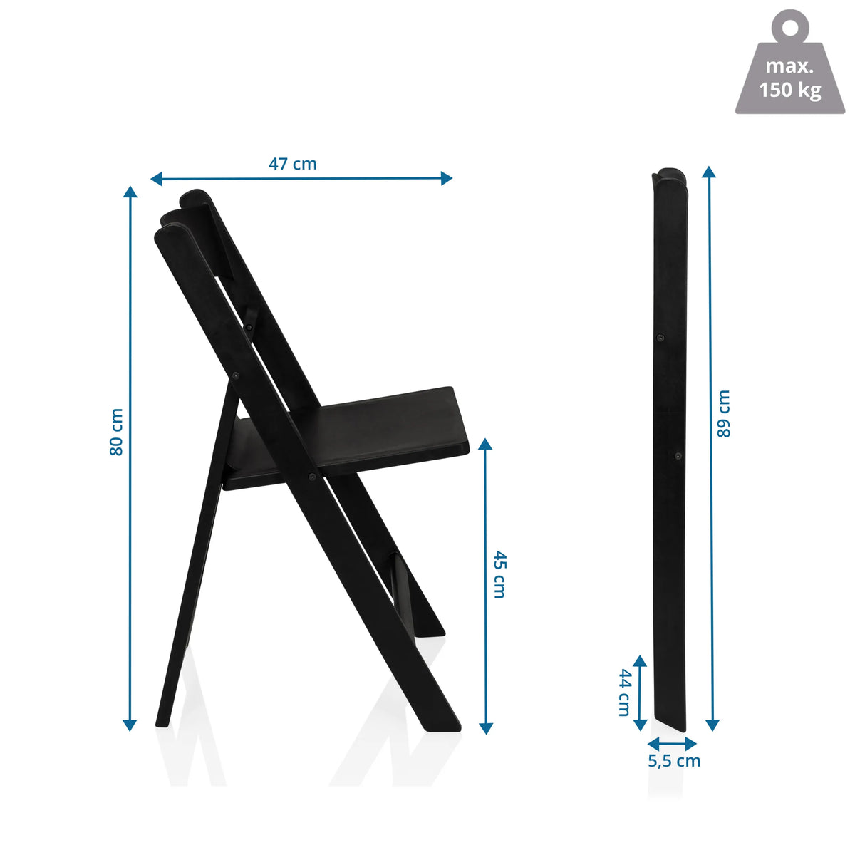 Måttskiss av Utomhusstol TRAVANO 1 med en höjd på 89 cm och en bredd på 47 cm från hjh LIVING