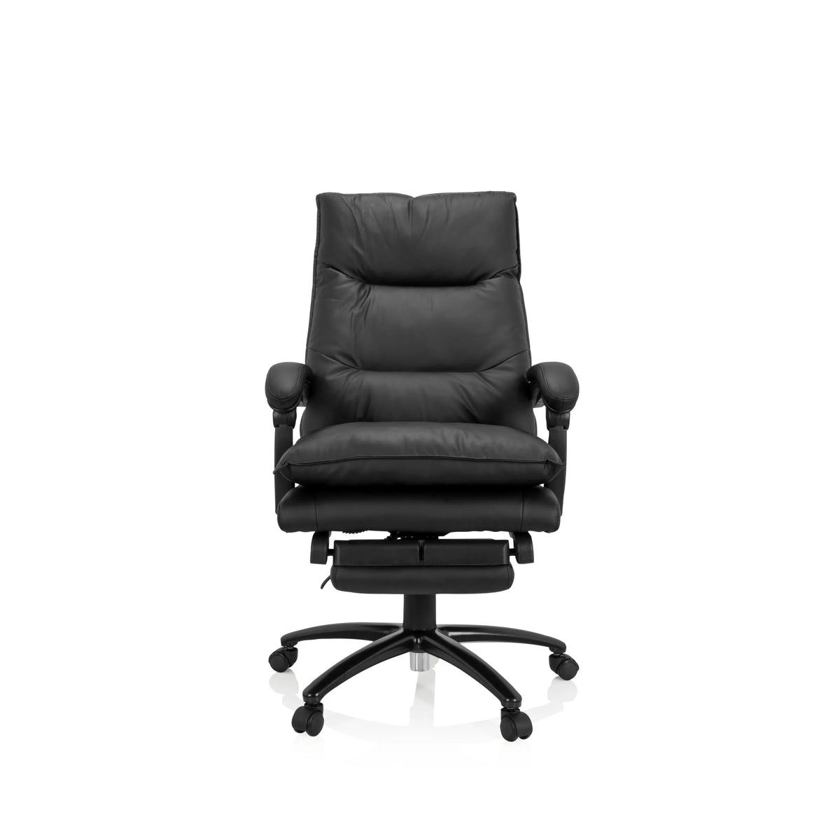 Svart Home Office chefsfåtölj RELAX CL 200 i konstläder med stjärnfot och fem hjul från MyBuero – 360-gradersvy (framifrån 0°)