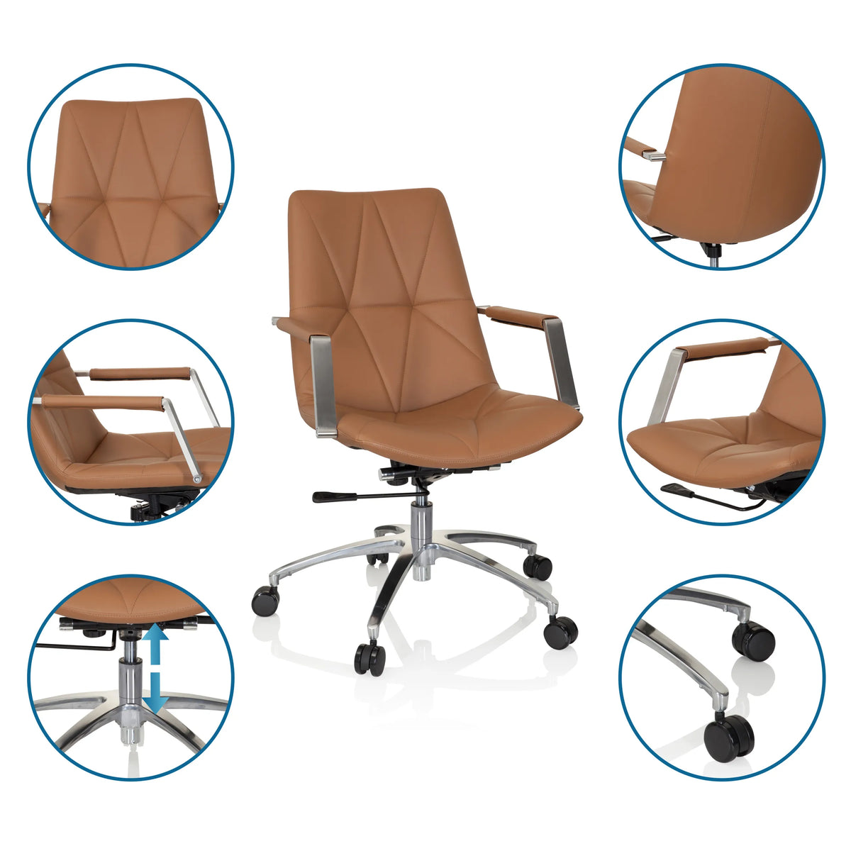 Home Office kontorsstol SARANTO II i camel med justerbar höjd och hjul från hjh OFFICE