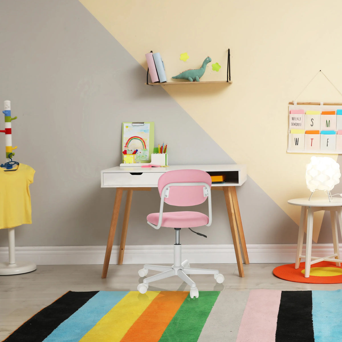 Rosa Snurrstol för barn KIDDY BASE I med vitt stjärnfot och hjul från hjh OFFICE