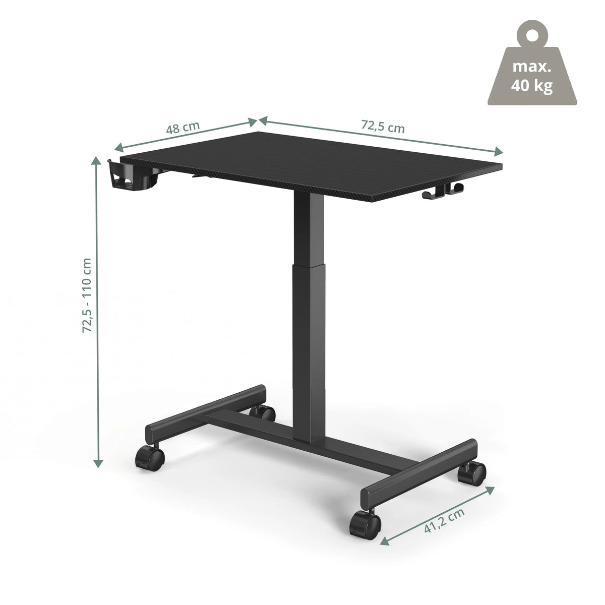 Måttritning av Ståskrivbord Stand K med en bredd på 72,5 cm från hjh OFFICE