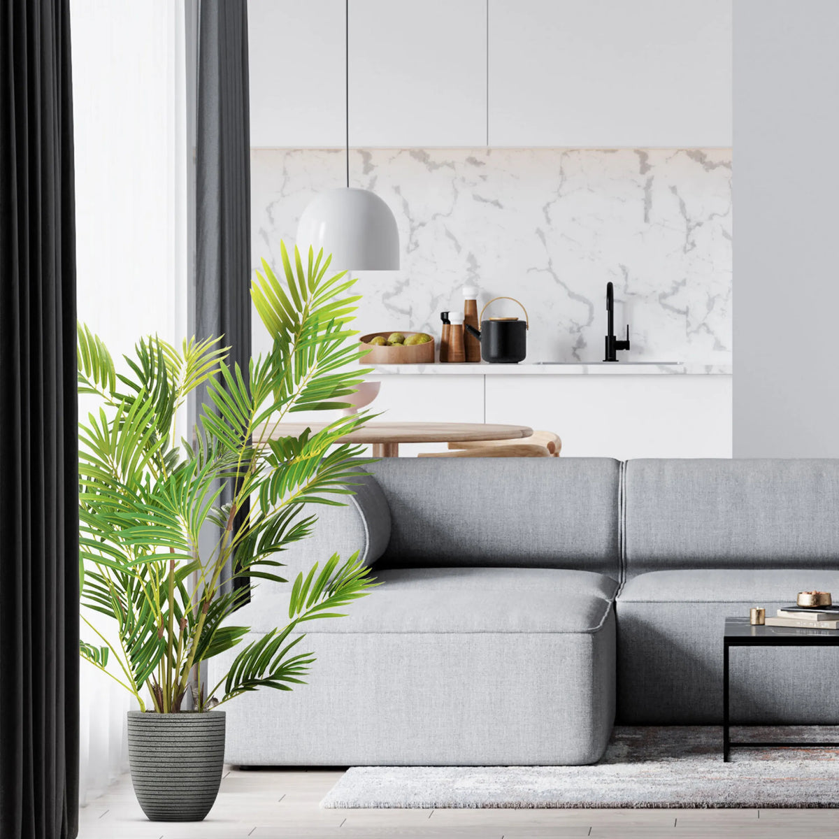 Grön konstgjorda växter ARECA I i en grå strukturerad kruka från hjh OFFICE