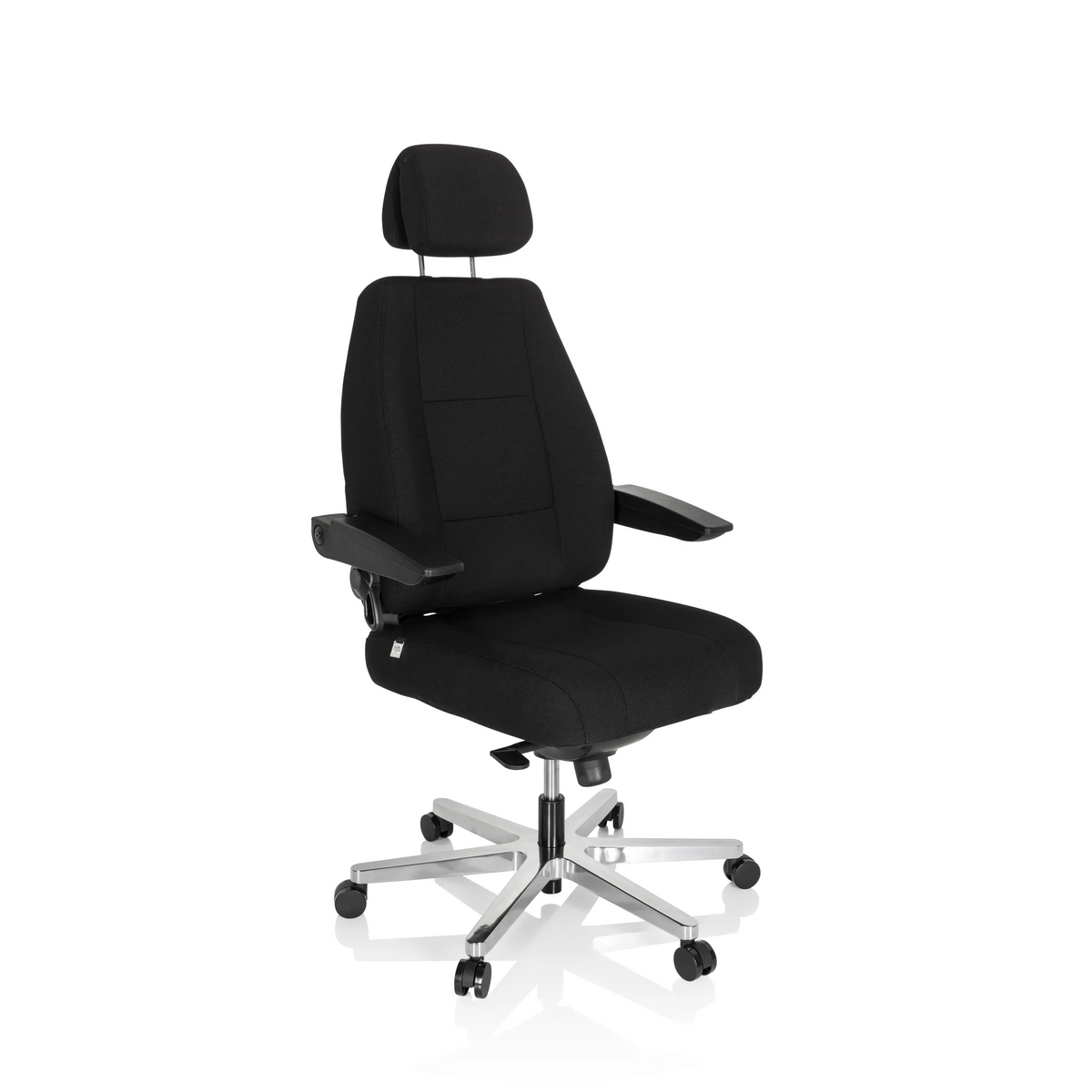 Svart XXL snurrstol 24 HOURS I med nackstöd och femhjulig fotkorsbas från hjh OFFICE – 360-gradersvy (snett framifrån 40°)