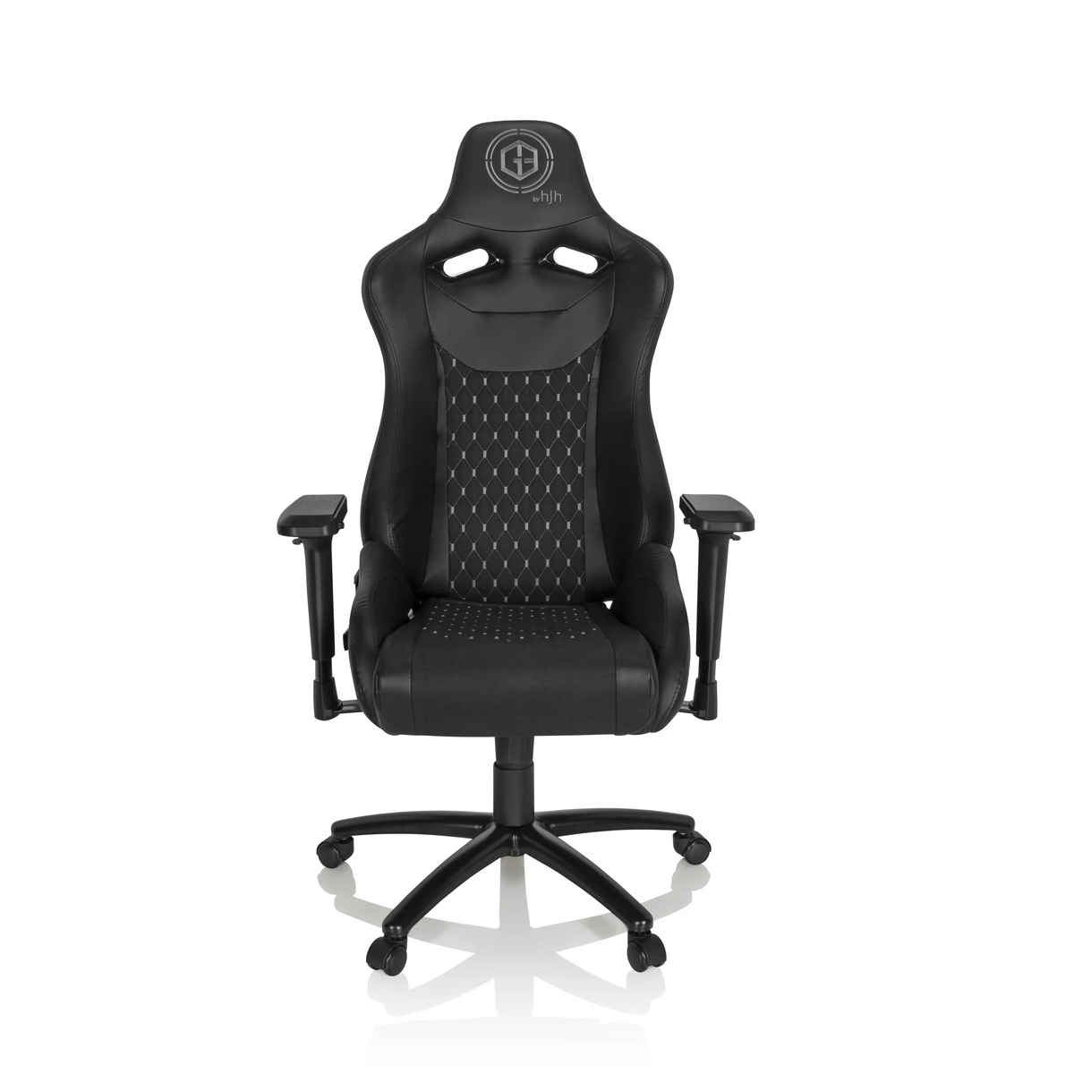 Svart Spelstol GAMEBREAKER SX 04 med quiltat ryggstöd och femhjulig stjärnfot från hjh OFFICE – 360-gradersvy (framifrån 0°)
