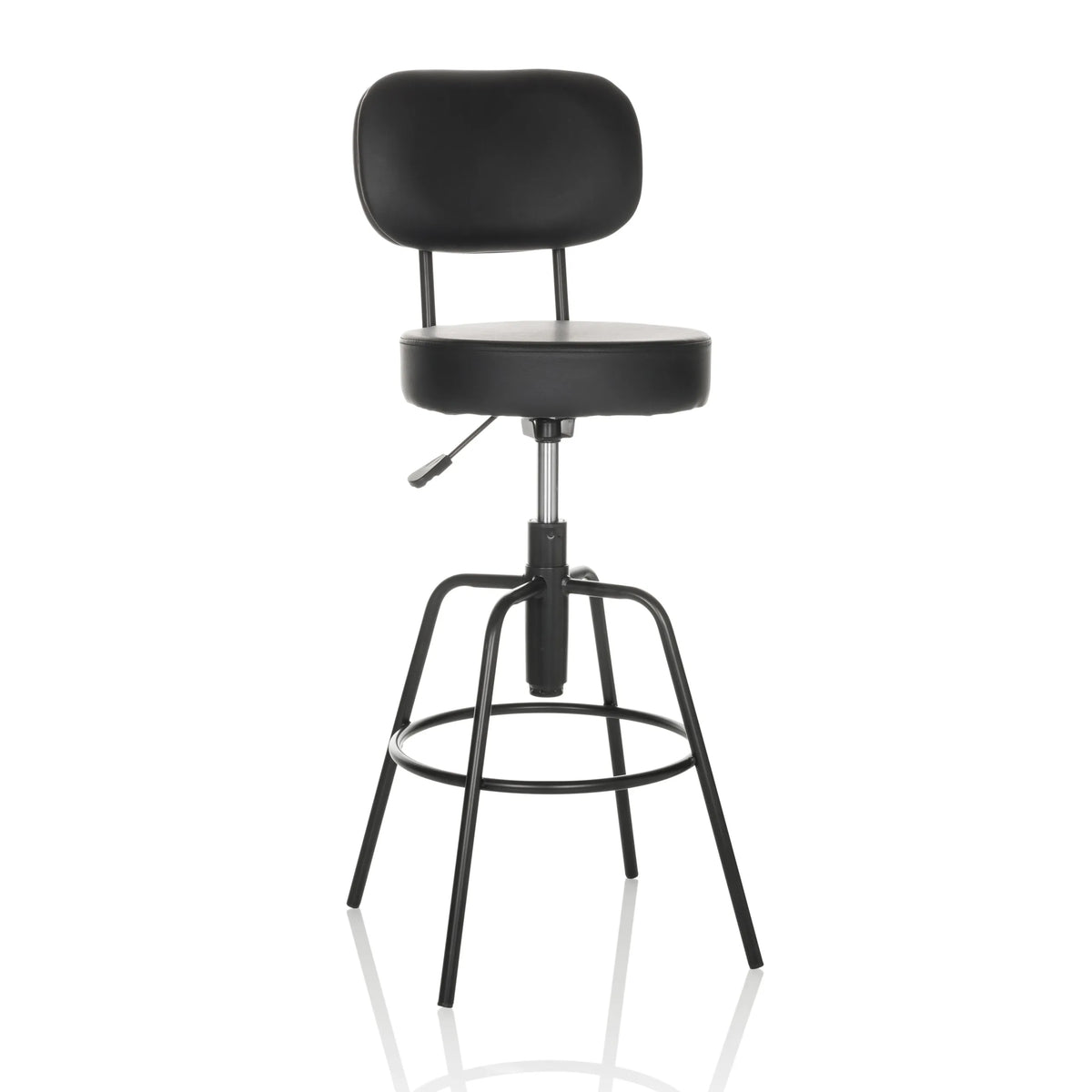 Svart Barstol DISC HIGH med ryggstöd och rund fotring från hjh OFFICE – 360-gradersvy (framifrån 15°)