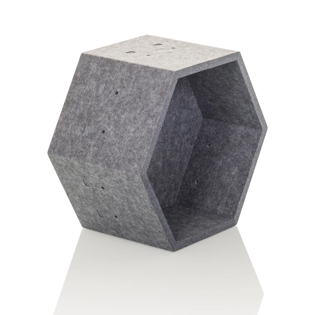 Grå sexkantig skärmvägg FLEXMIUT STORE S i filt från hjh OFFICE – 360-gradersvy (snett framifrån 45°)