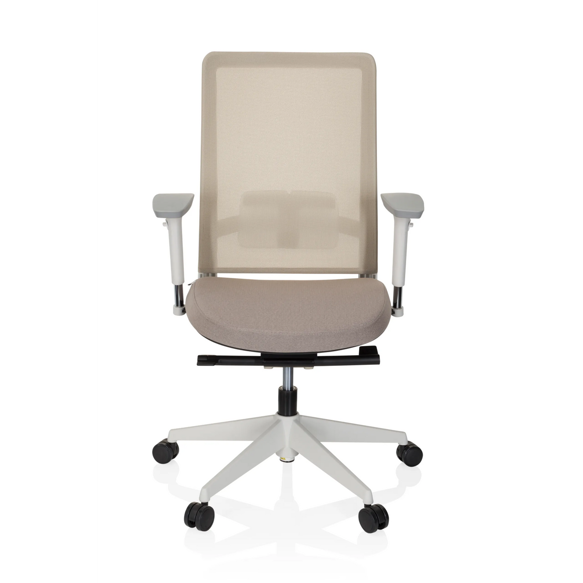 Beige Professionell kontorsstol PURE WHITE med nätrygg och femstjärnig fotkorsbas med hjul från hjh OFFICE – 360-gradersvy (framifrån 0°)