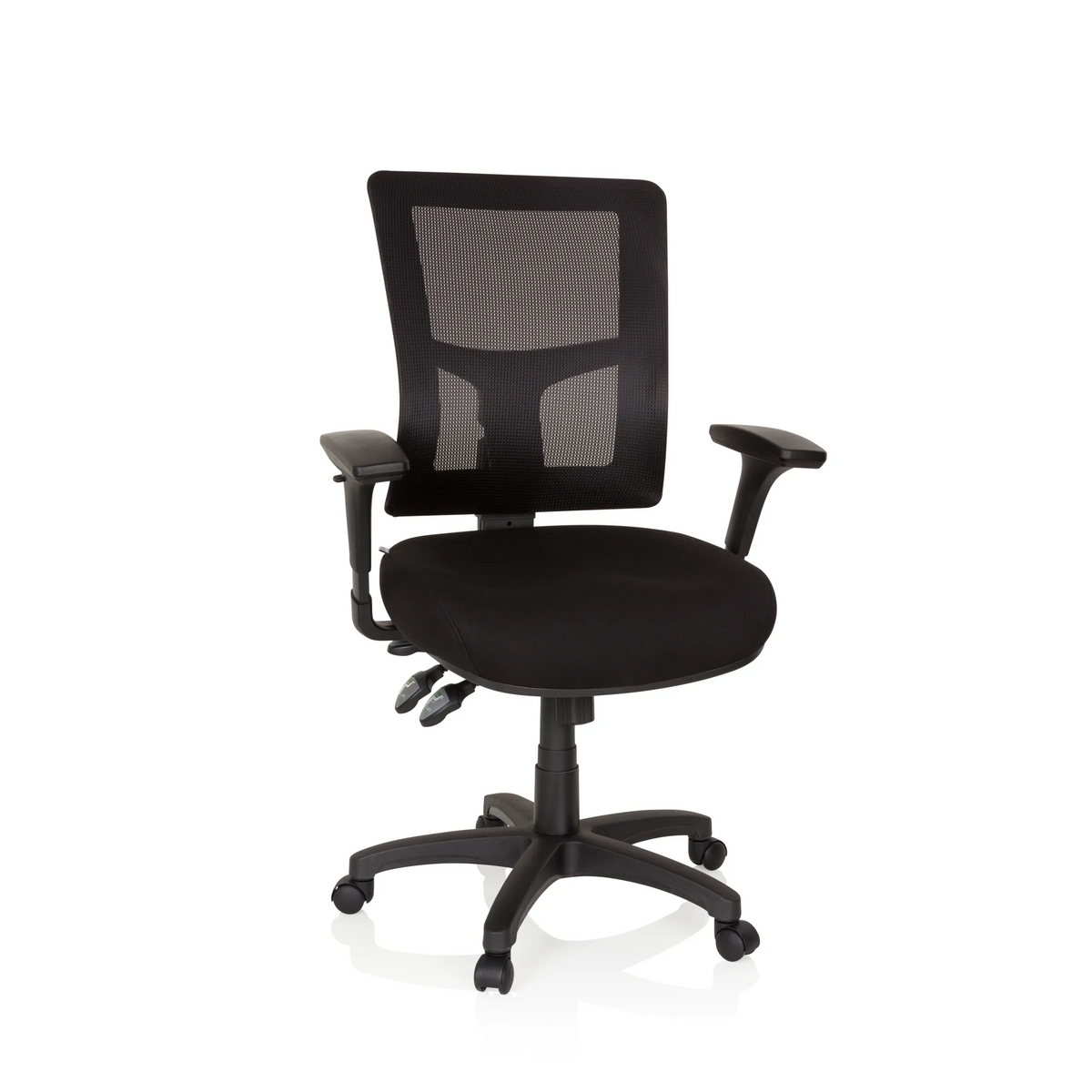 Svart Professionell chefsfåtölj IMPACT PRO med nätrygg och femstjärnig fotkorsbas med hjul från hjh OFFICE – 360-gradersvy (framifrån 20°)
