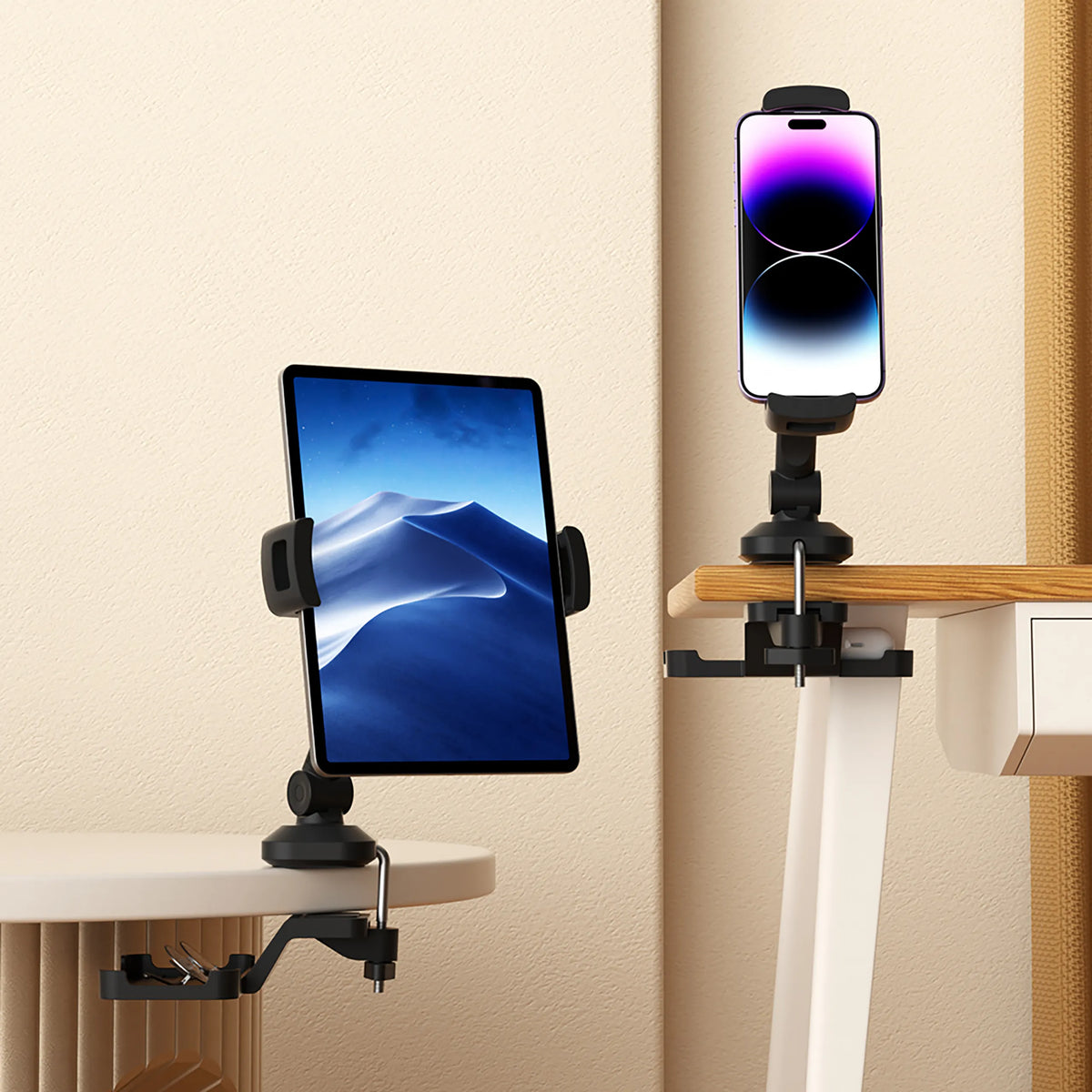 Hållare för mobiltelefon & surfplatta FLEXMOBI III i svart med bordsfäste från hjh OFFICE