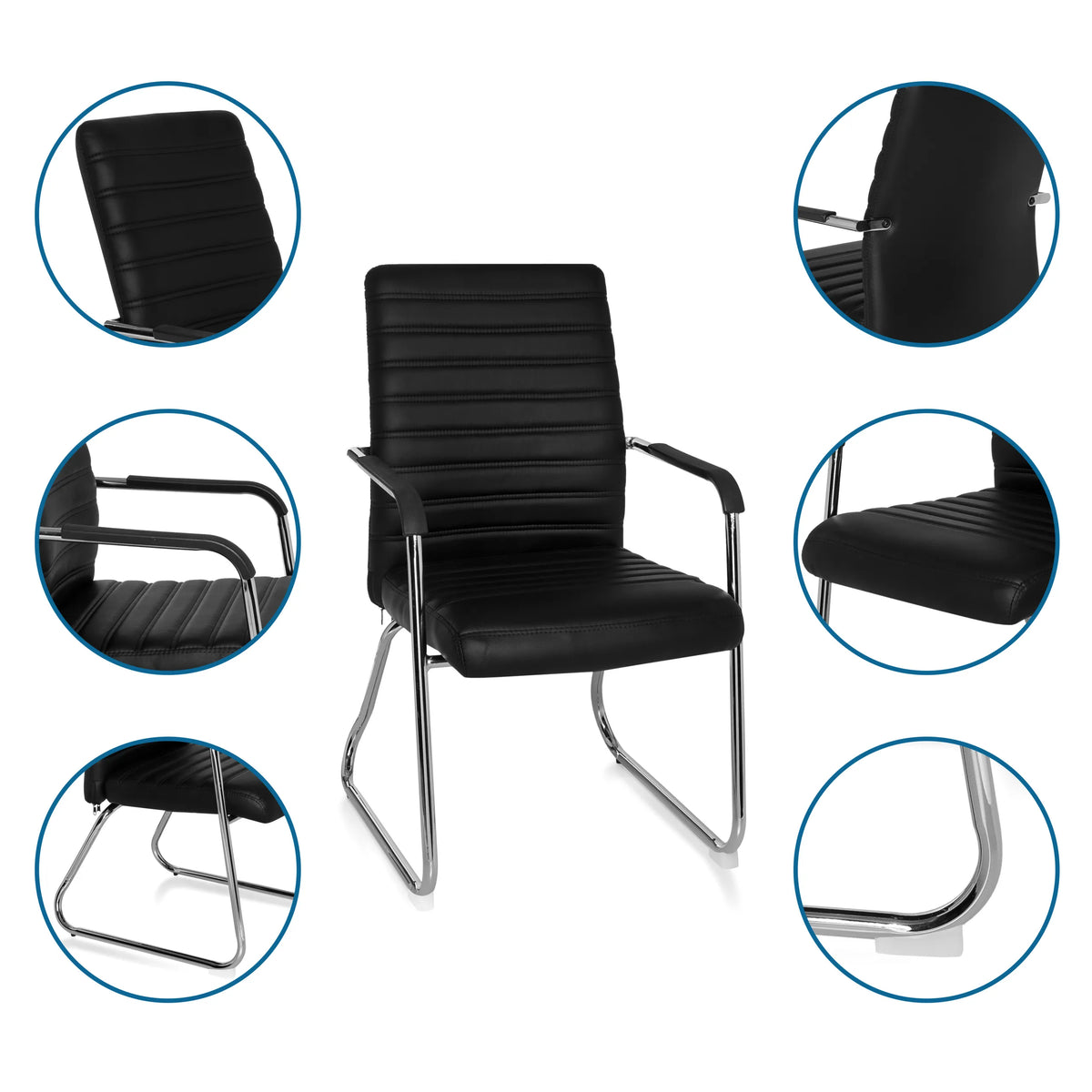 Besökarstol STEEL V i svart med medar, armstöd och quiltad klädsel från hjh OFFICE