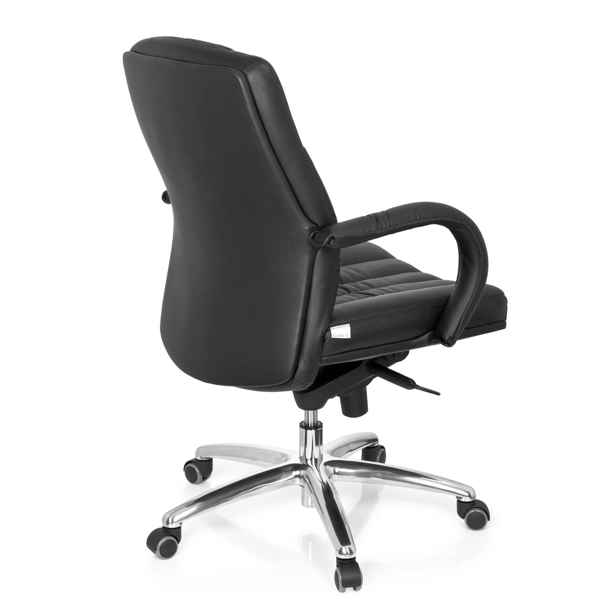 Svart snurrstol XXL G 100 med quiltad stoppning och femstjärnigt fotkors med hjul från hjh OFFICE – 360-gradersvy (snett bakifrån 120°)