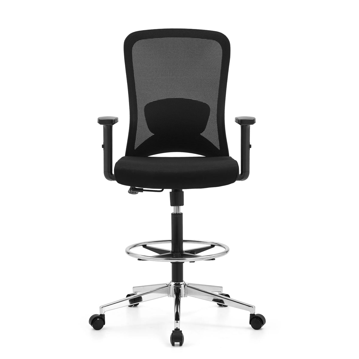 Svart Arbetsstol Top Work 44 med nätrygg, fotring och femstjärnig fotkorsbas med hjul från hjh OFFICE – 360-gradersvy (framifrån 0°)