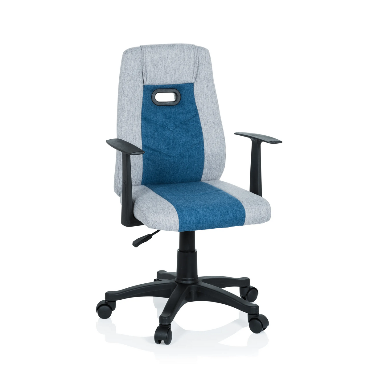 Gråblå Snurrstol för barn KIDDY EXTRA med armstöd och femhjulig stjärnfot från hjh OFFICE – 360-gradersvy (framifrån 20°)