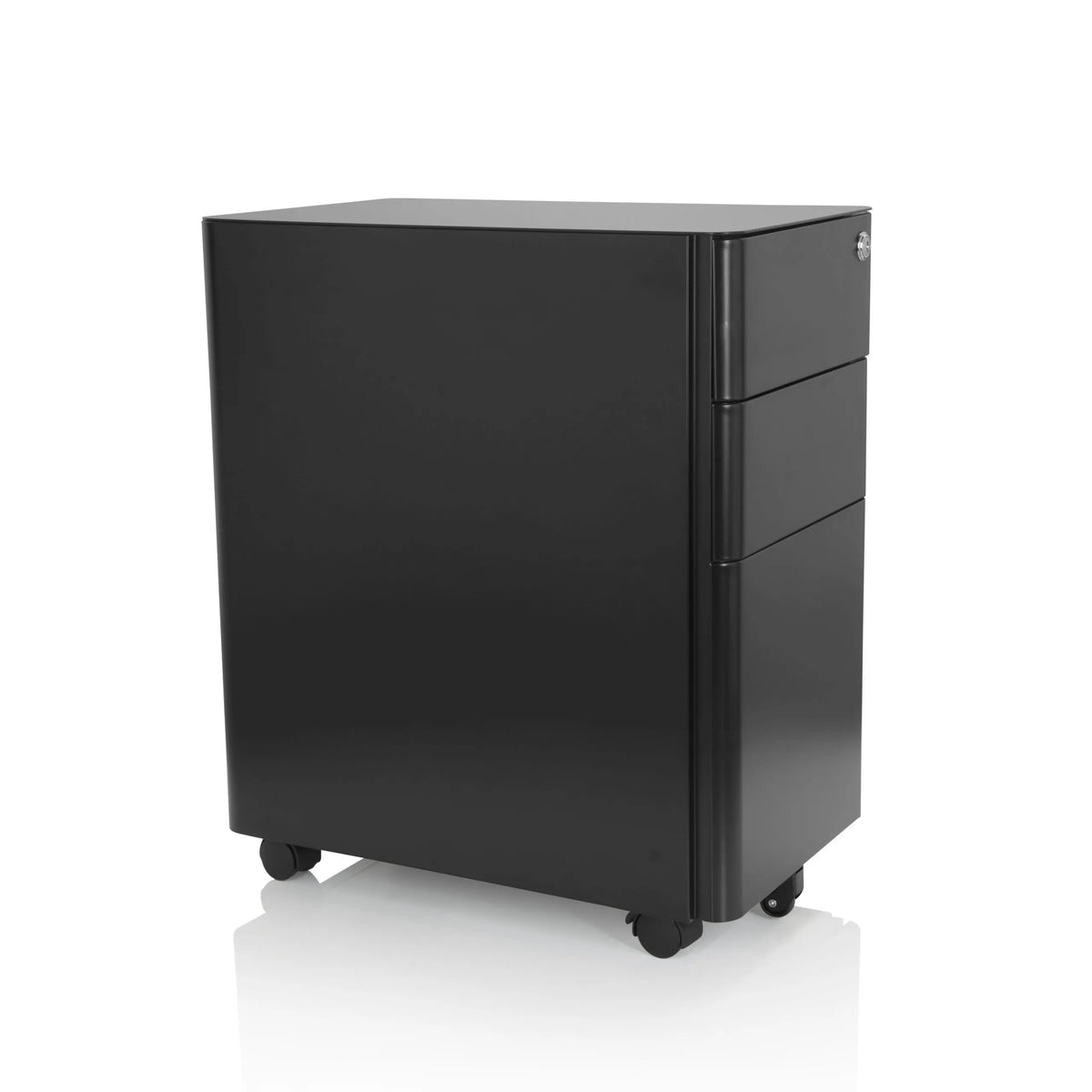 Svart rullcontainer COLOR I i metall med tre lådor och fyra hjul från hjh OFFICE – 360-gradersvy (snett framifrån 60°)