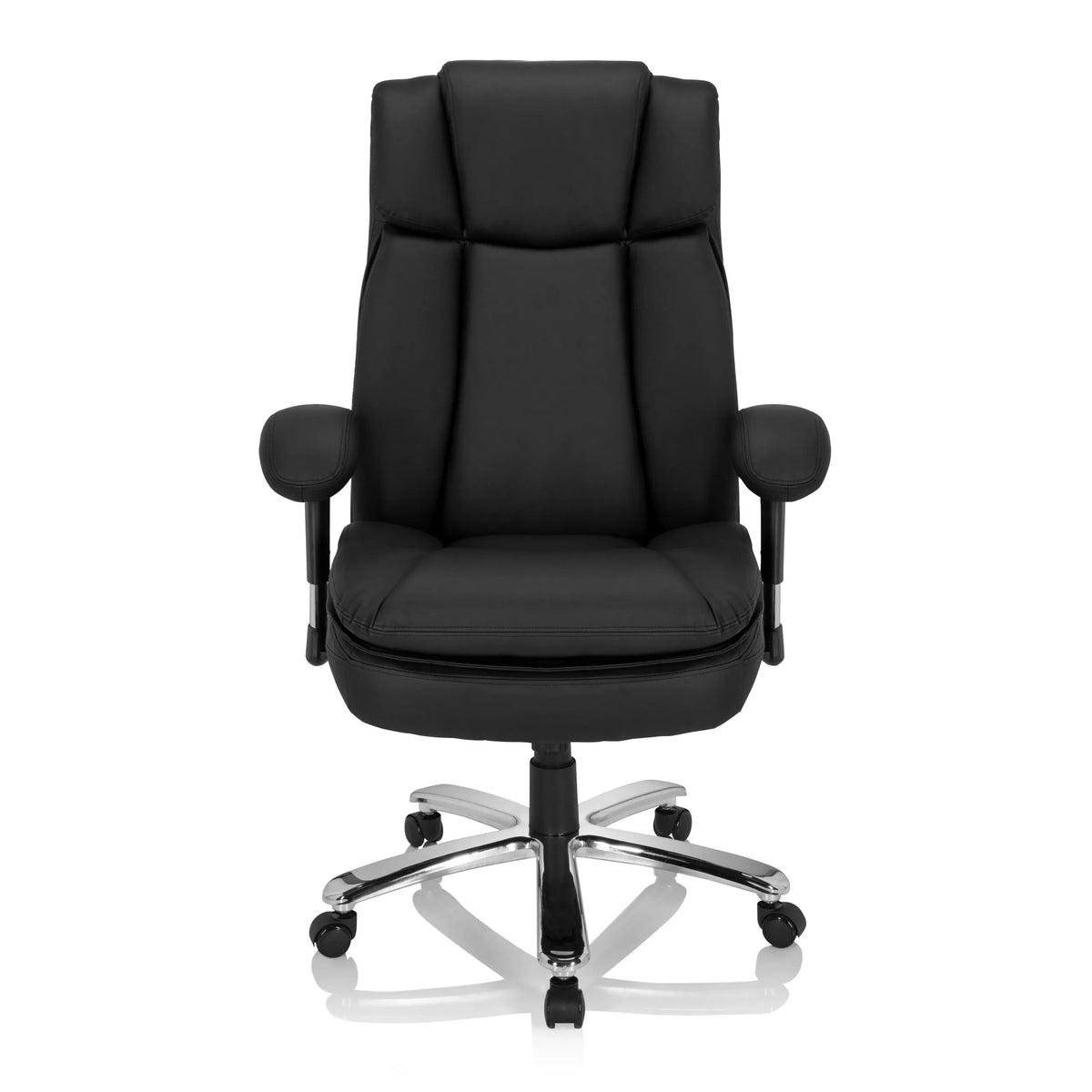 Svart snurrstol BUILDER XXL I i konstläder med stjärnfot och fem hjul från hjh OFFICE – 360-gradersvy (framifrån 0°)
