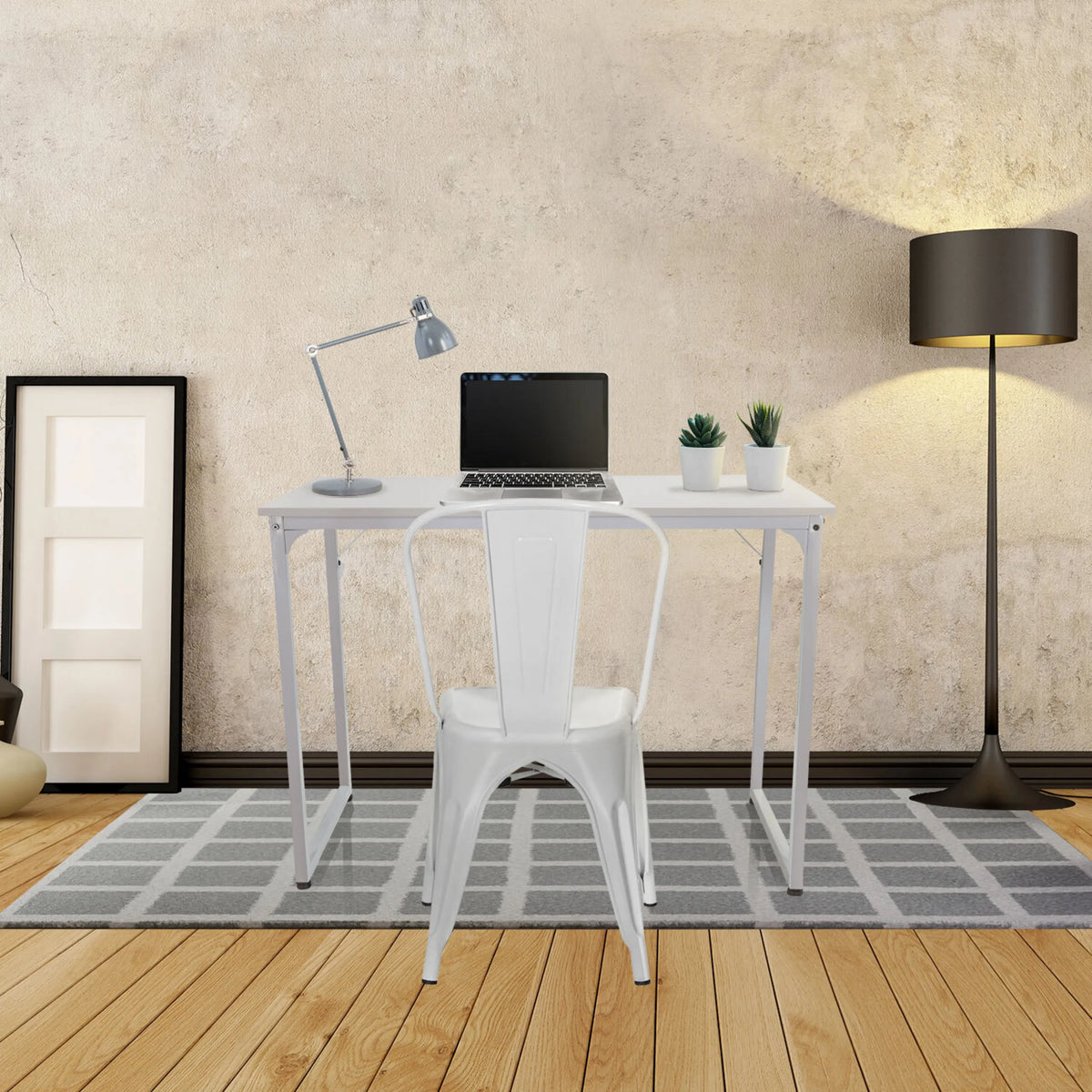 Vitt WORKSPACE I skrivbord i måtten 100 × 50 cm med en matchande stol från hjh OFFICE