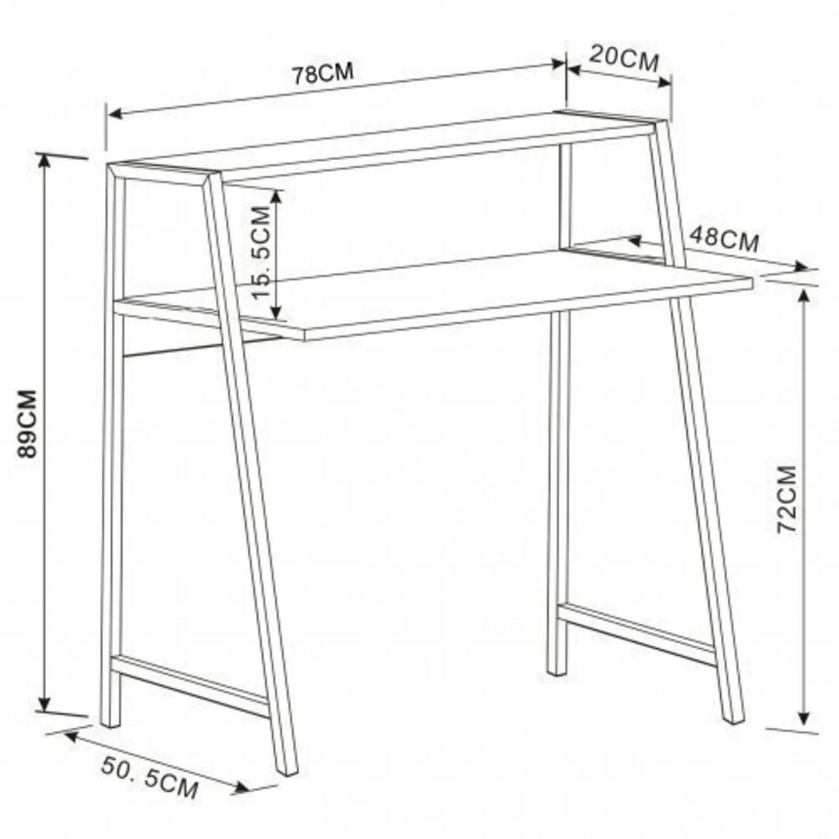 Teknisk ritning av Skrivbord DUMONT med 78 × 50,5 cm från hjh OFFICE