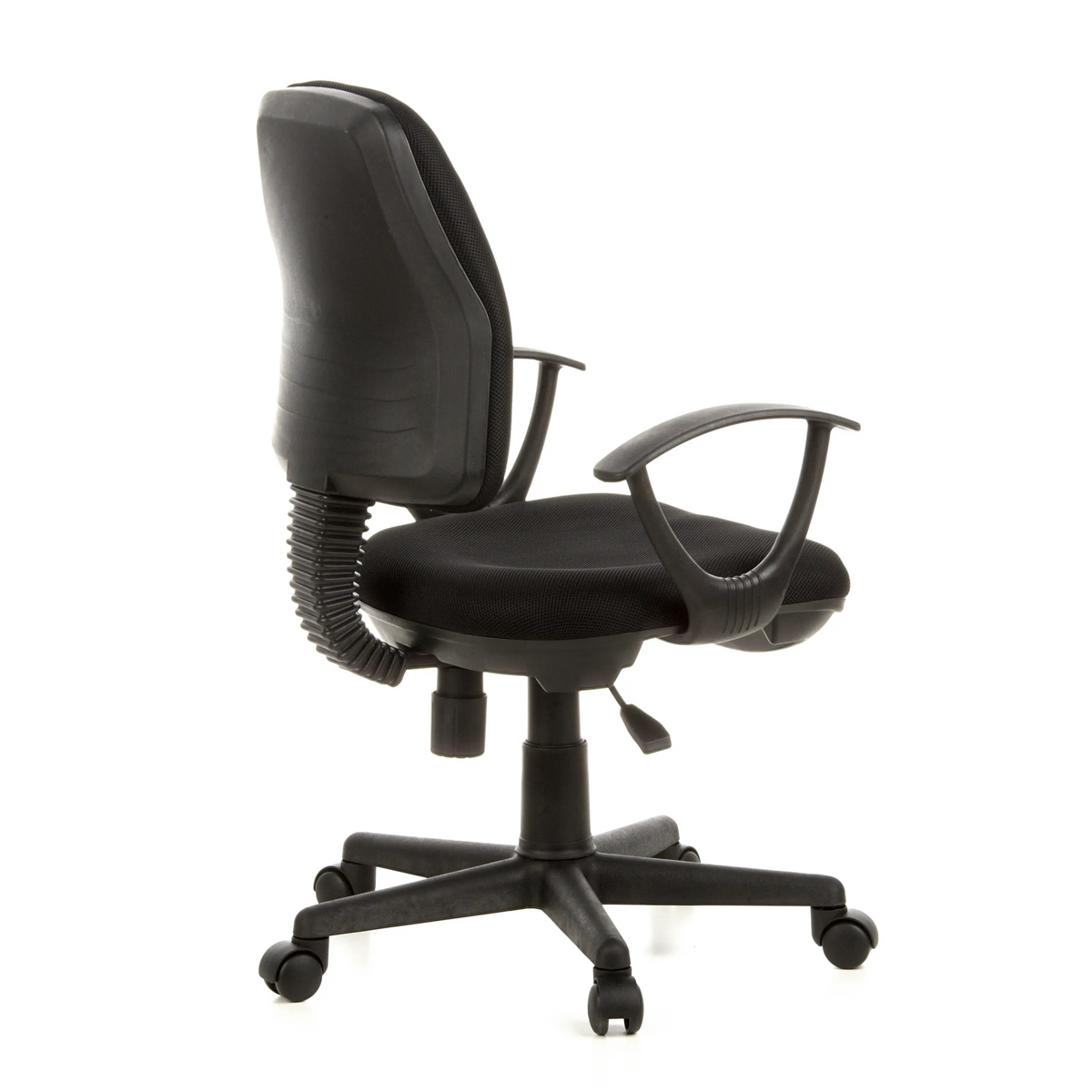 Svart Home Office kontorsstol CITY 10 med nätrygg, armstöd och femstjärnig fotkorsbas med hjul från hjh OFFICE – 360-gradersvy (snett bakifrån 120°)