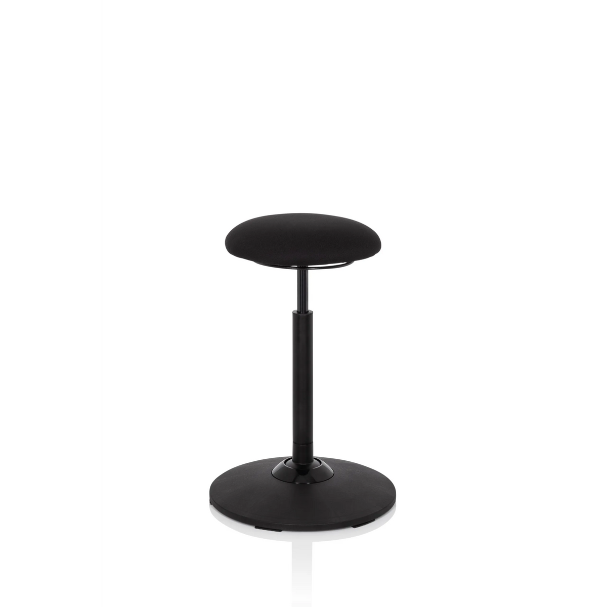 Svart ståstol BALANCE SIT med rund sits och cirkelformad fot från hjh OFFICE – 360-gradersvy (snett framifrån 40°)