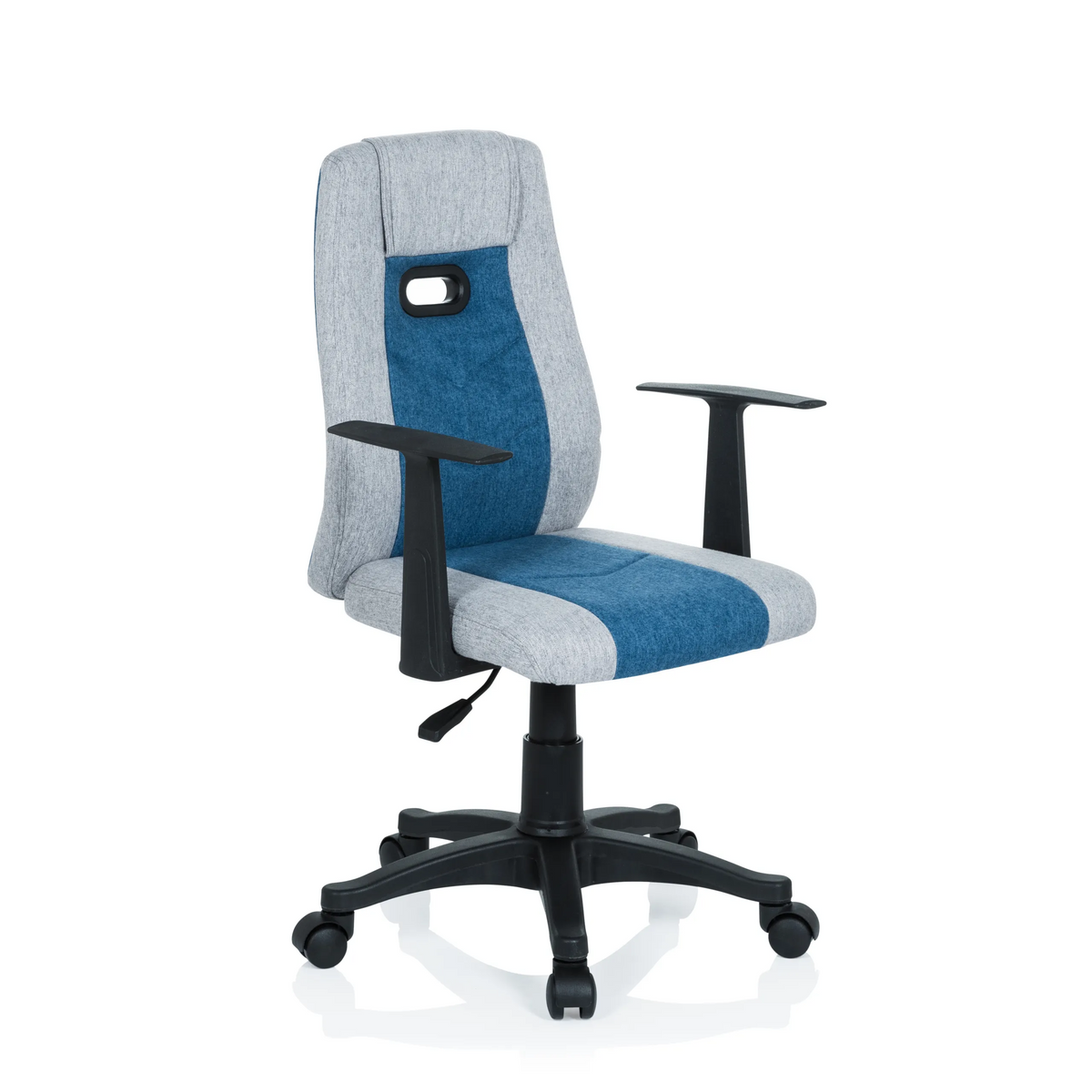 Gråblå Snurrstol för barn KIDDY EXTRA med armstöd och femhjulig stjärnfot från hjh OFFICE – 360-gradersvy (snett framifrån 40°)
