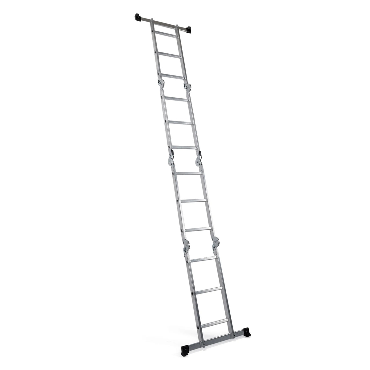 Silverfärgad fällbar stege SOLID W3 i aluminium med tolv steg från hjh OFFICE – 360-gradersvy (snett bakifrån 216°)