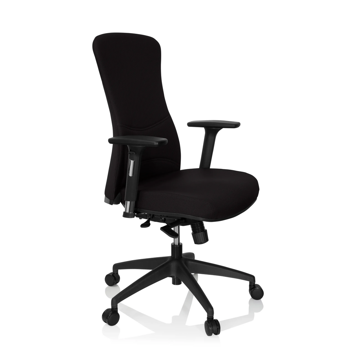 Svart Professionell kontorsstol OFFICE XT PRO med armstöd och femhjulig fotkorsbas från hjh OFFICE – 360-gradersvy (snett framifrån 60°)