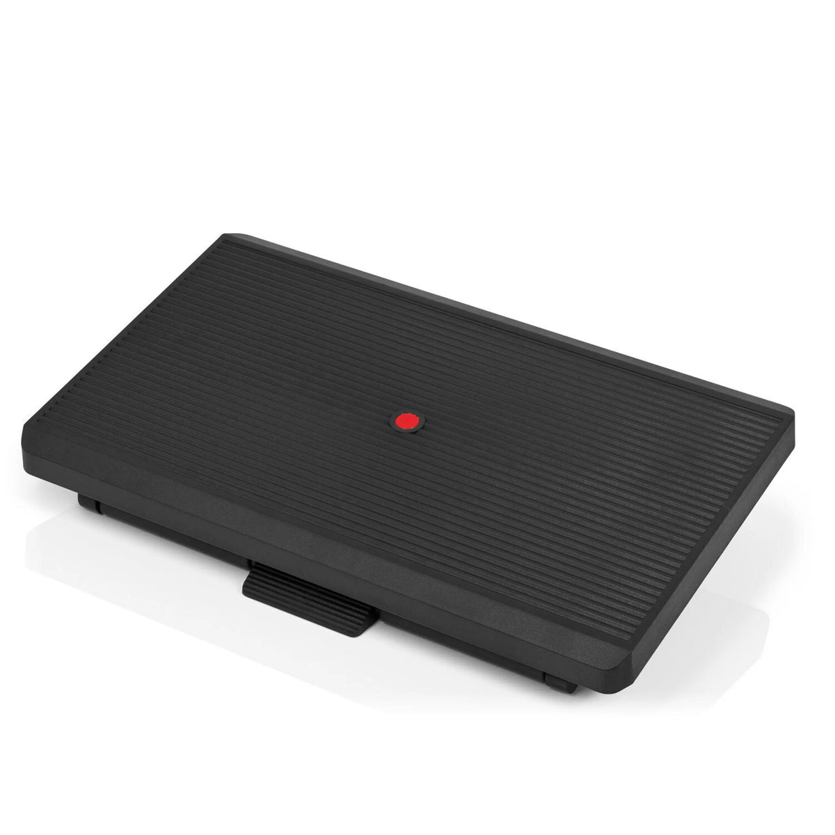 Svart Fotstöd PIEDINO STRIPE PRO med räfflad yta och röd knapp från hjh OFFICE – 360-gradersvy (framifrån 0°)