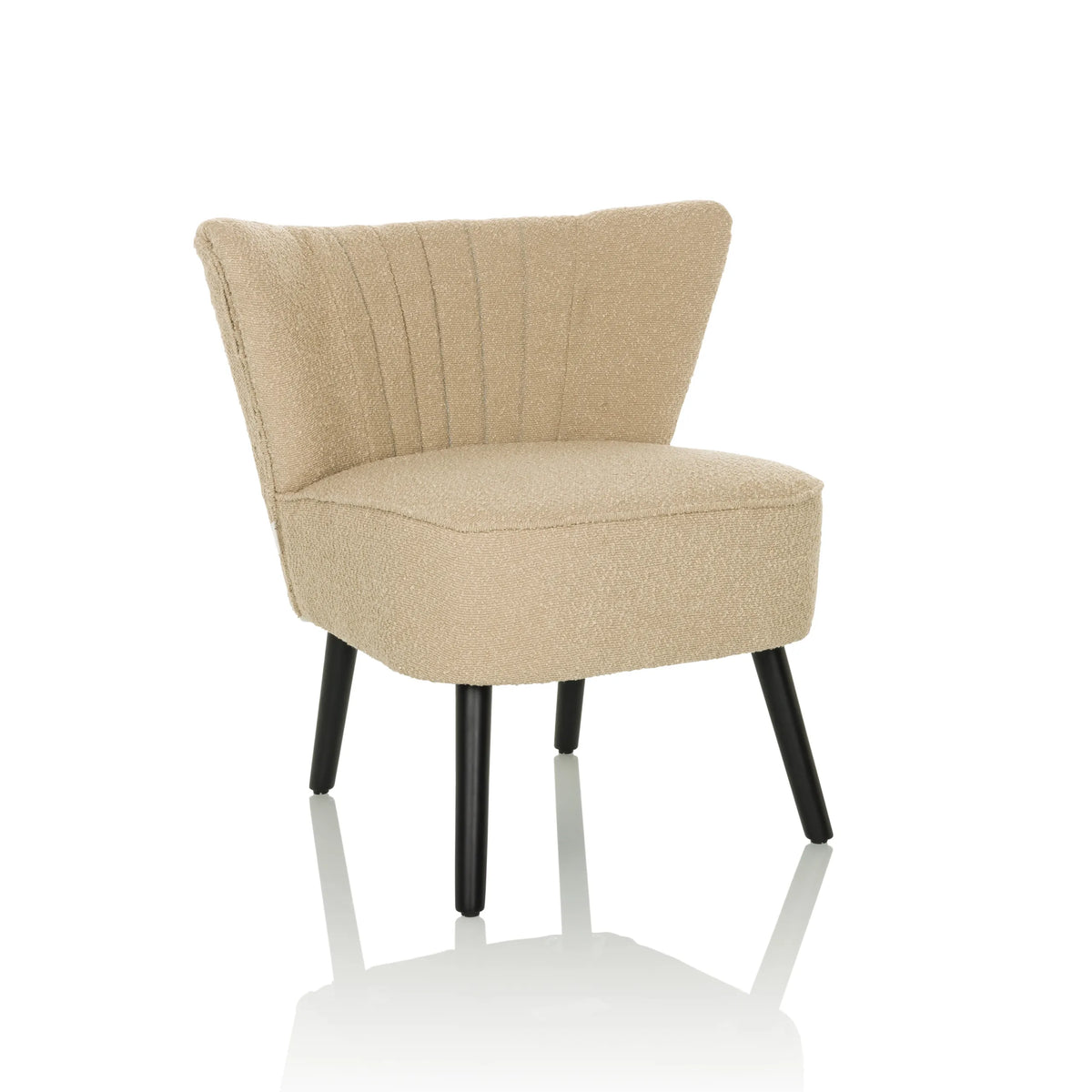 Beige Loungefåtölj MANISO med strukturerad tygklädsel och fyra svarta ben från hjh LIVING – 360-gradersvy (snett framifrån 30°)